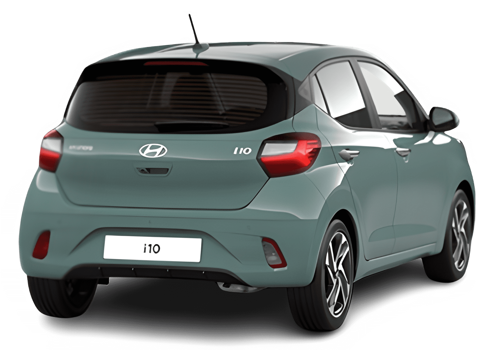 Schräge Heckansicht auf einen Hyundai i10, freigestellt