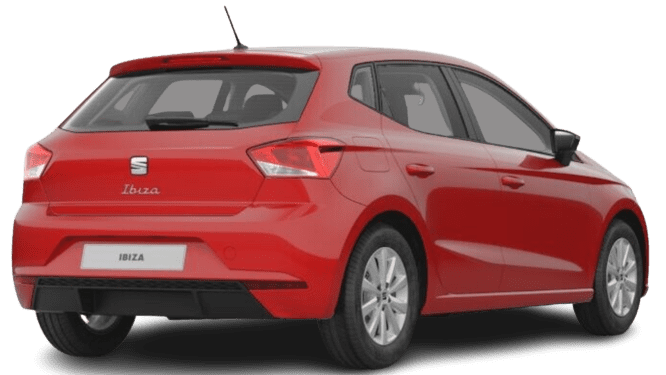 Schräge Heckansicht auf einen SEAT Ibiza, freigestellt