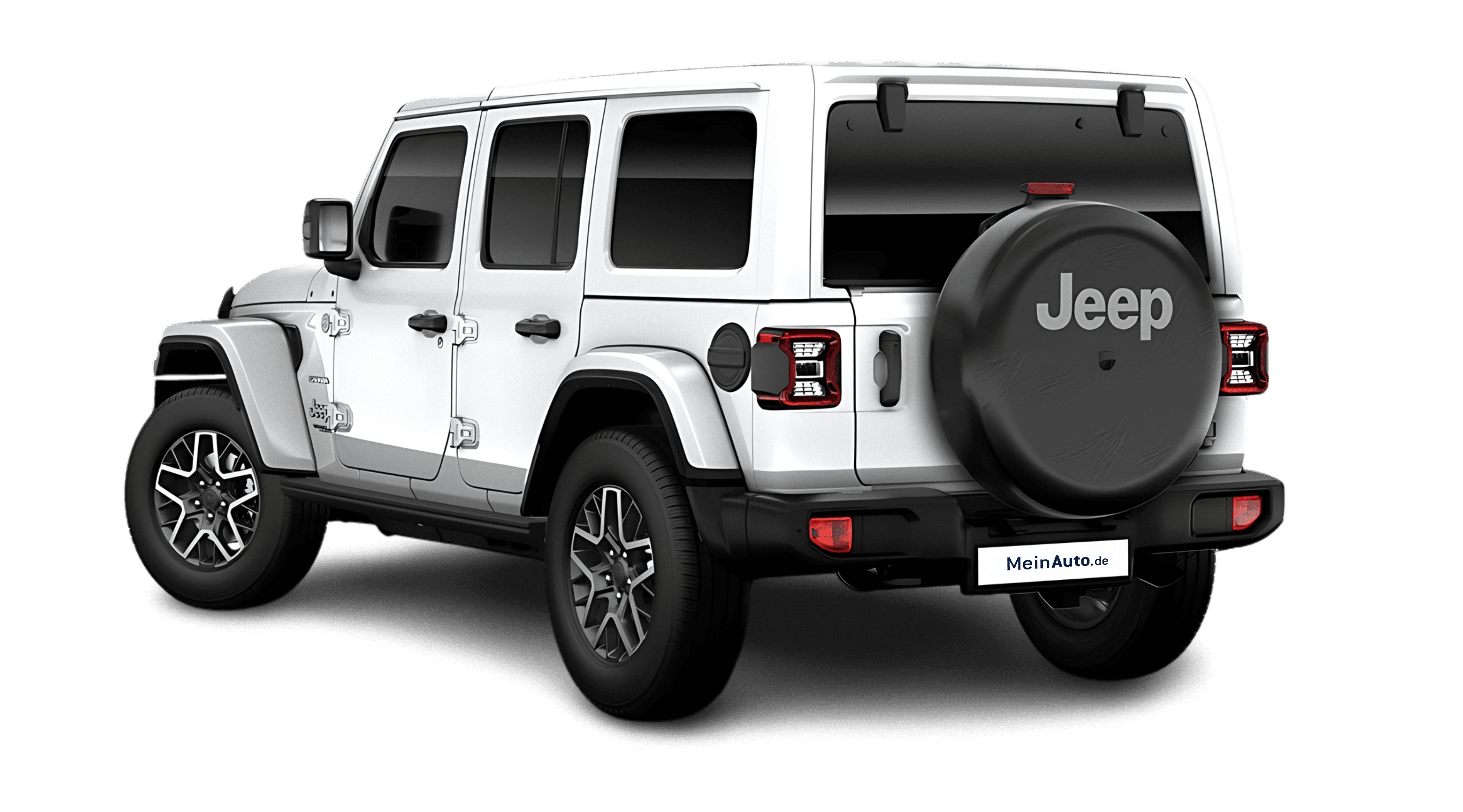 Schräge Heckansicht auf einen Jeep Wrangler, freigestellt