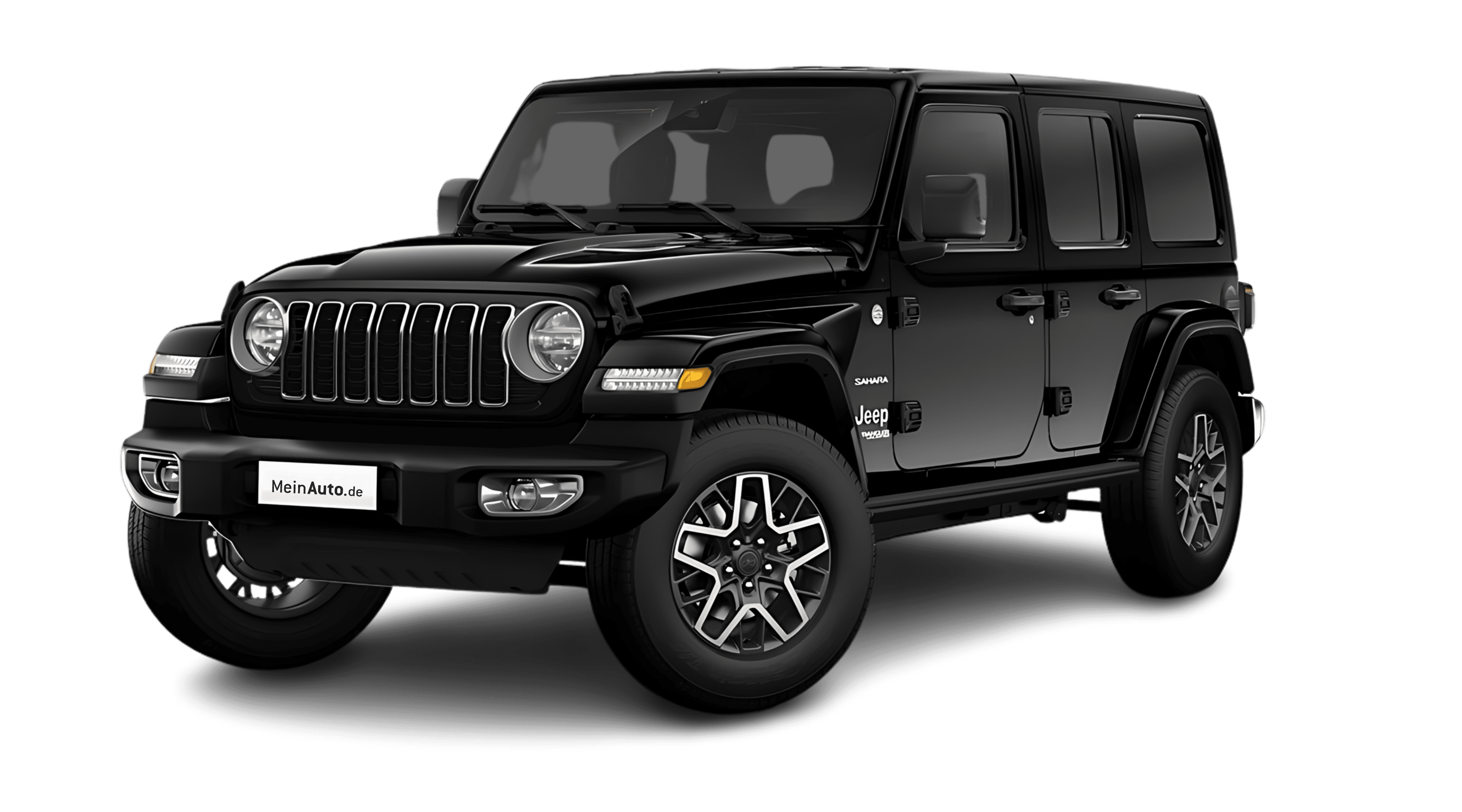 Schräge Frontansicht auf einen Jeep Wrangler, freigestellt