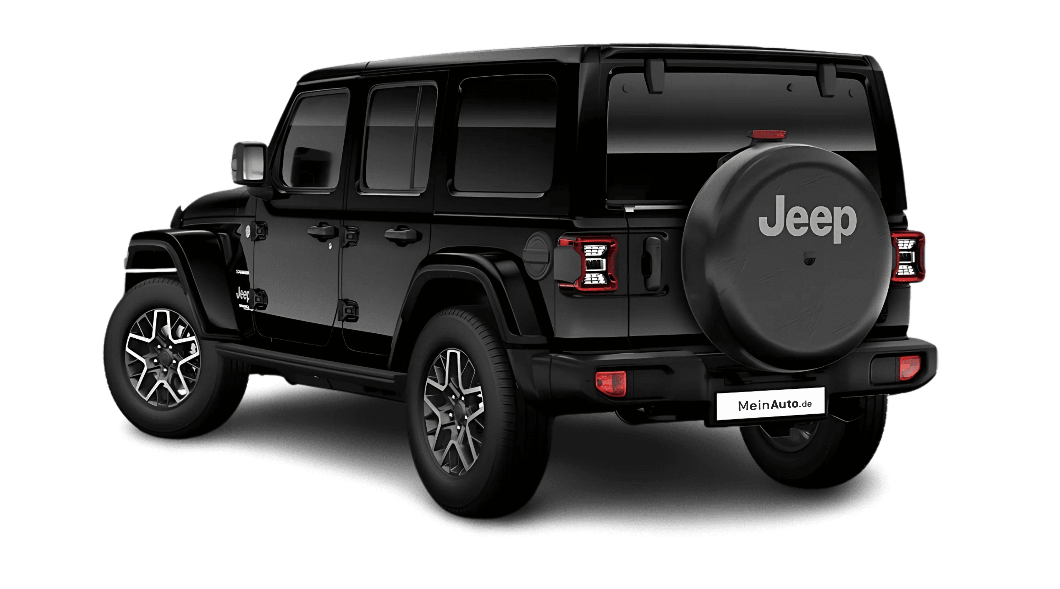 Schräge Heckansicht auf einen Jeep Wrangler, freigestellt