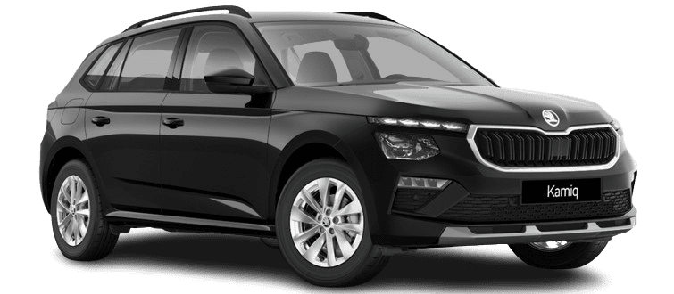 Schräge Frontansicht auf einen Skoda Kamiq, freigestellt