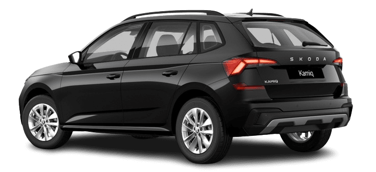 Schräge Heckansicht auf einen Skoda Kamiq, freigestellt