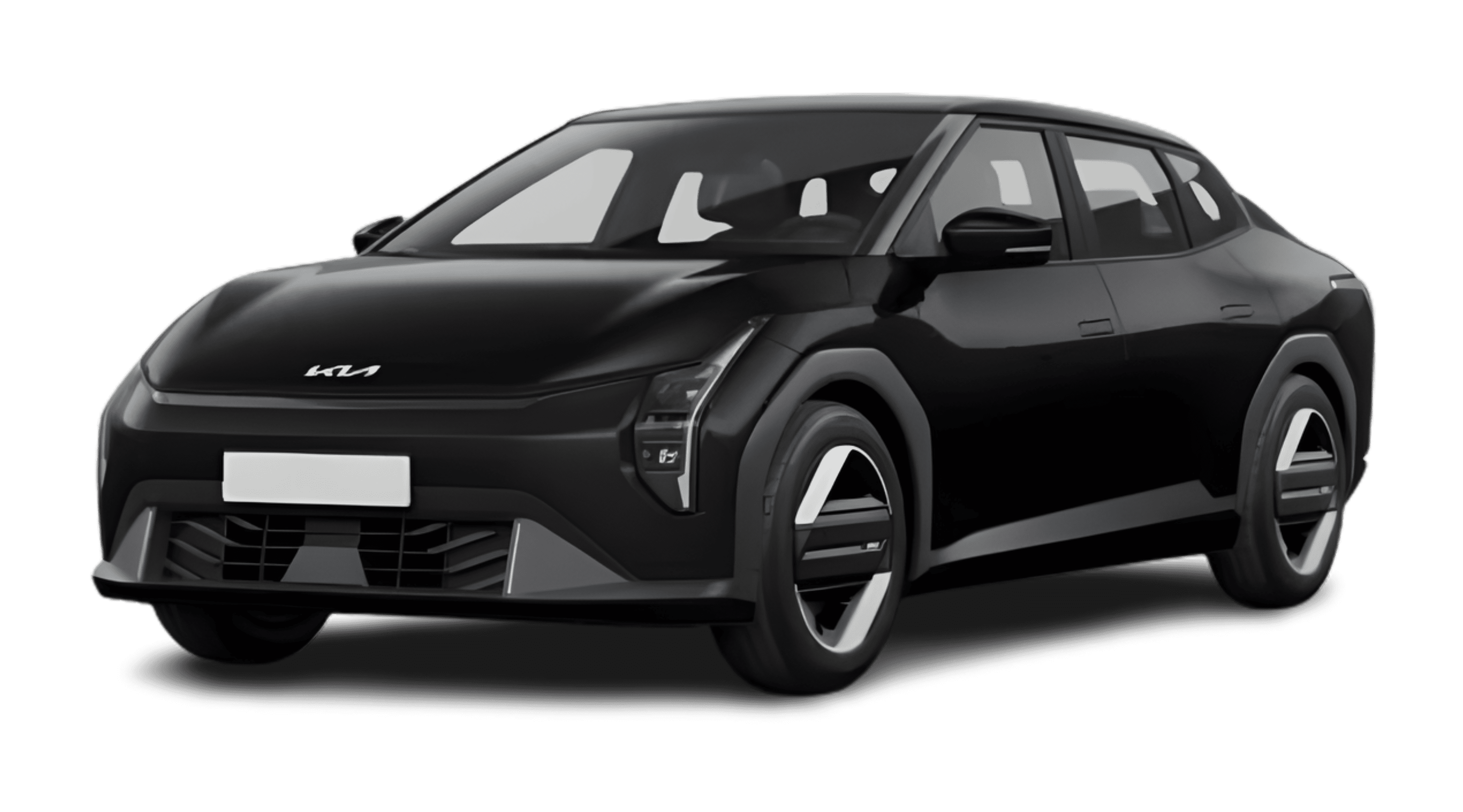 Schräge Frontansicht eines Kia EV4 Fastback, freigestellt