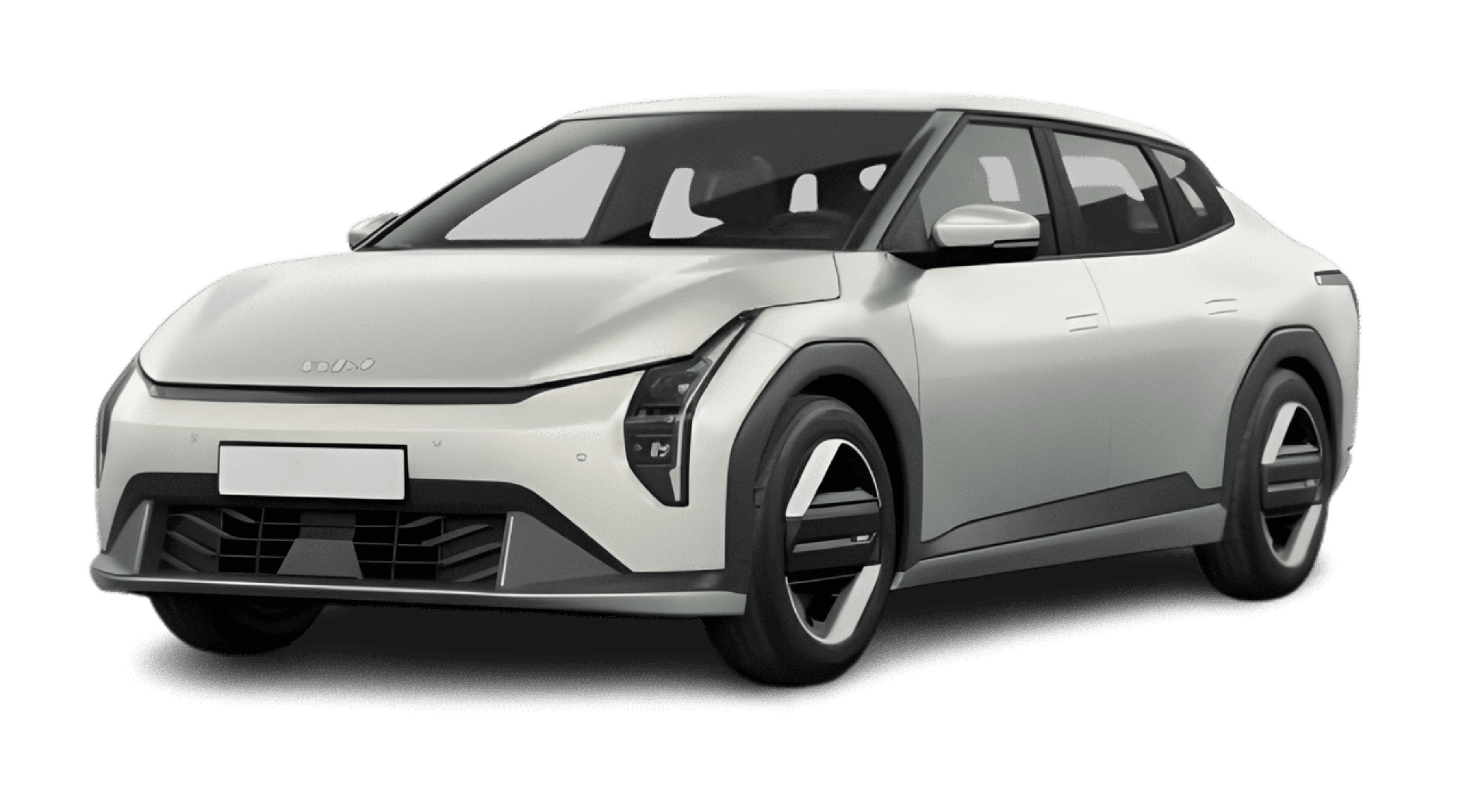 Schräge Frontansicht eines Kia EV4 Fastback, freigestellt