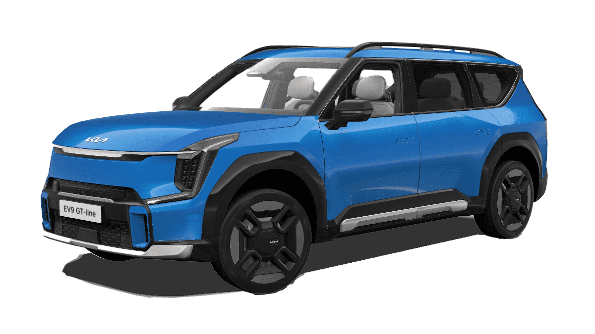 Schräge Frontansicht auf einen Kia EV9, freigestellt