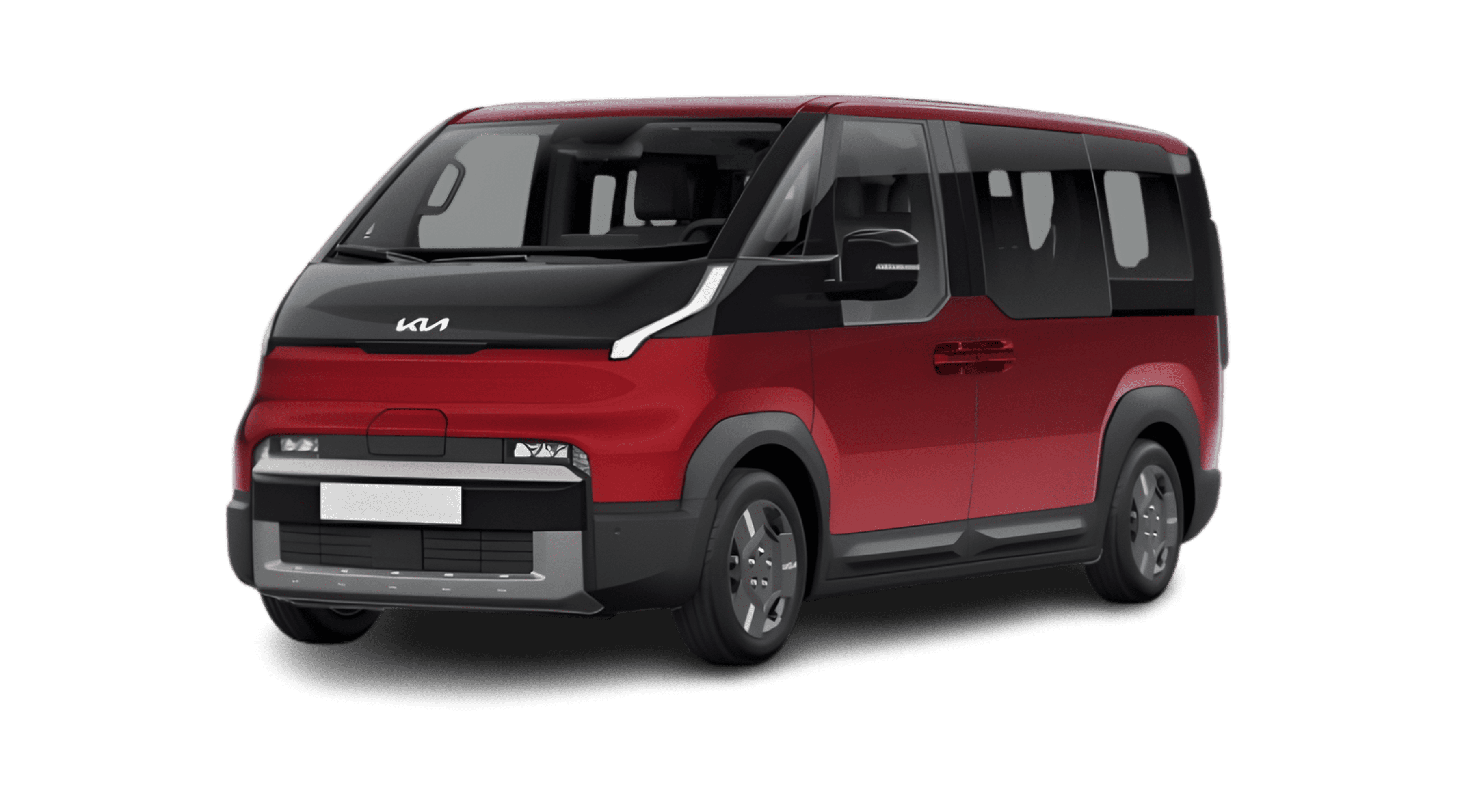 Schräge Frontansicht eines Kia PV5 Passenger, freigestellt