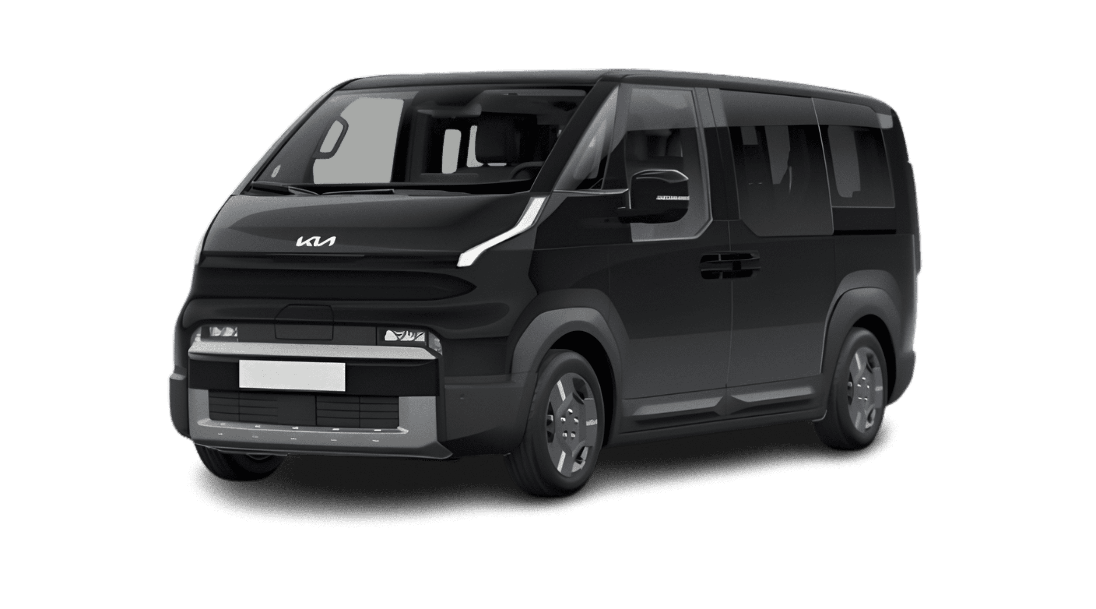 Schräge Frontansicht eines Kia PV5 Passenger, freigestellt