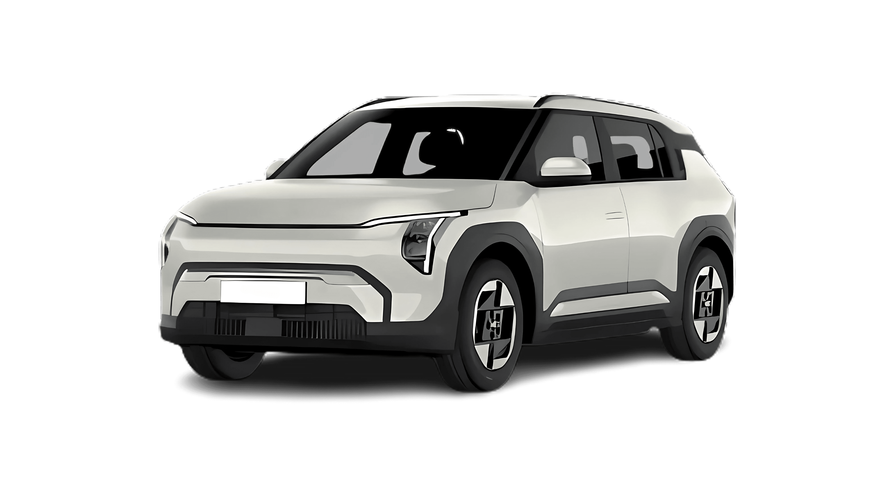 Schräge Frontansicht eines Kia EV3, freigestellt