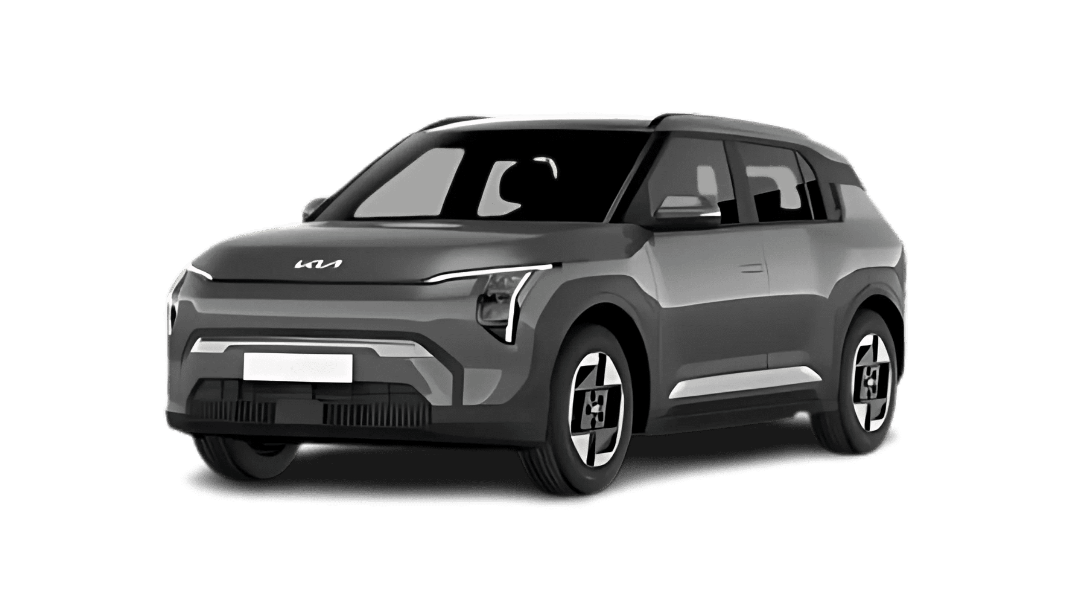 Schräge Frontansicht eines Kia EV3, freigestellt