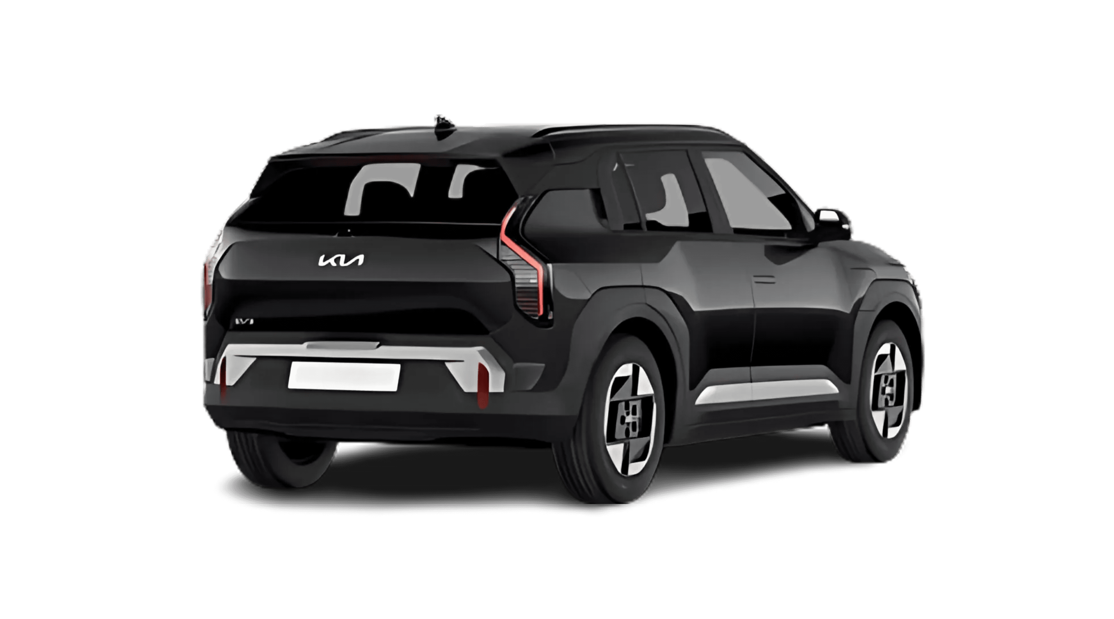 Schräge Heckansicht eines Kia EV3, freigestellt