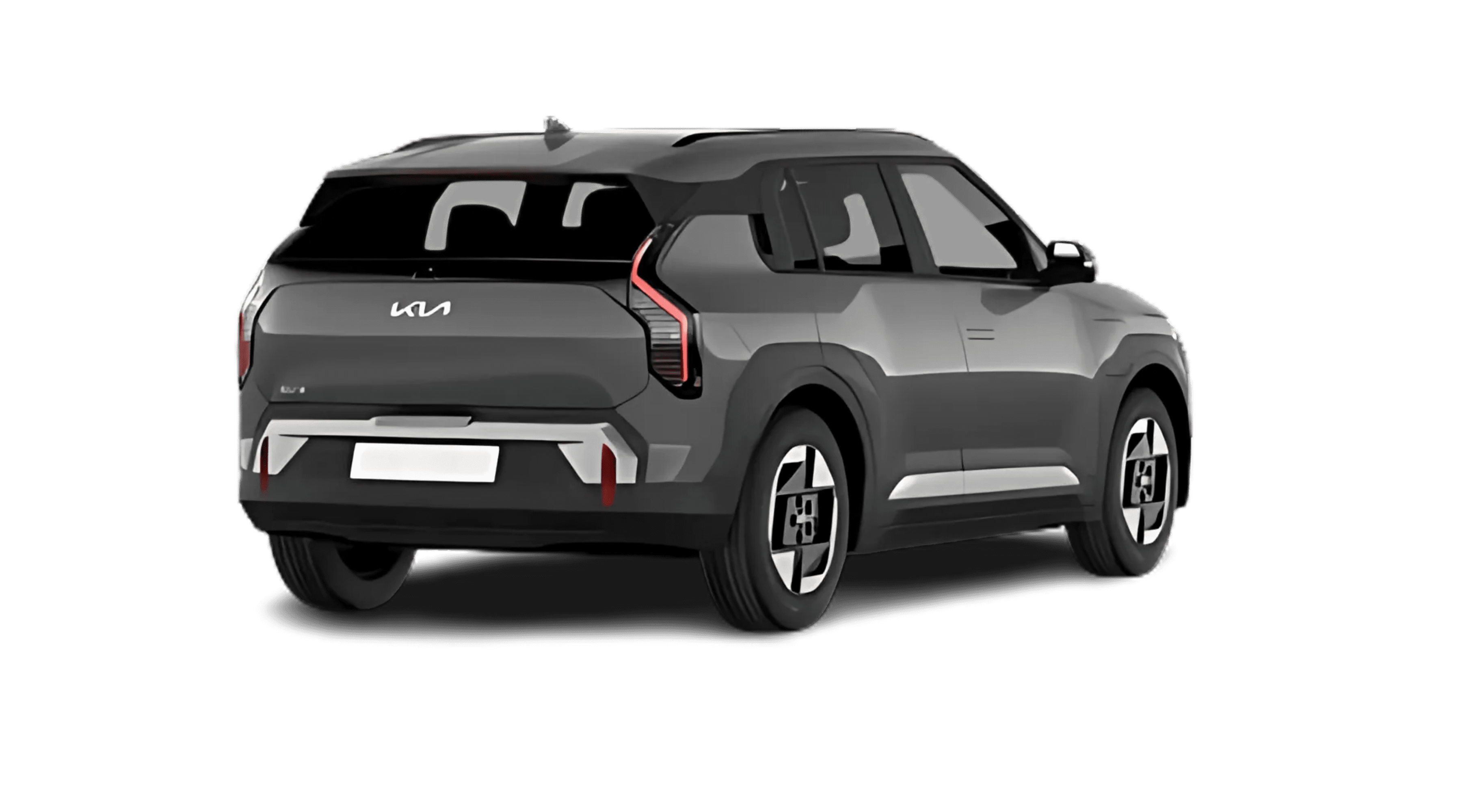 Schräge Heckansicht eines Kia EV3, freigestellt