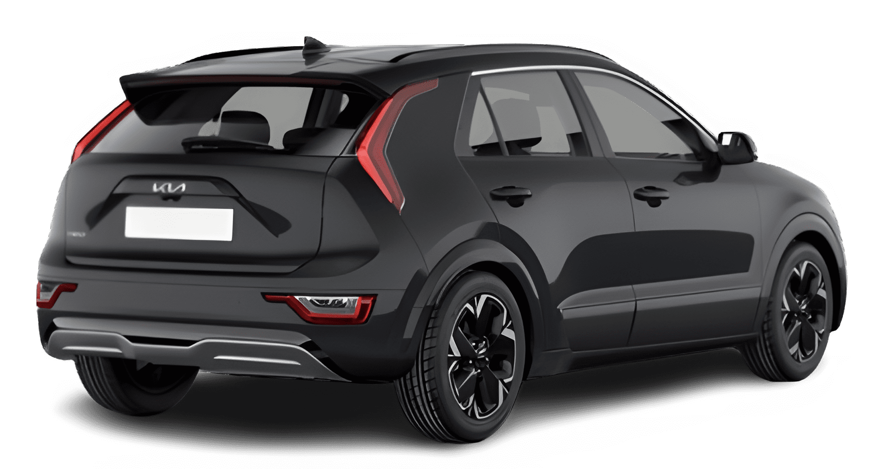 Schräge Heckansicht auf einen Kia Niro EV, freigestellt
