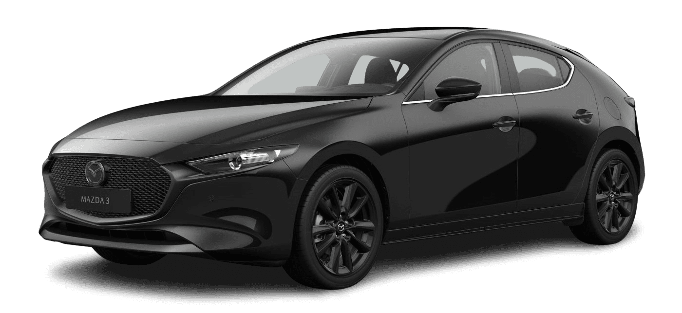 Schräge Frontansicht auf einen Mazda Mazda3, freigestellt