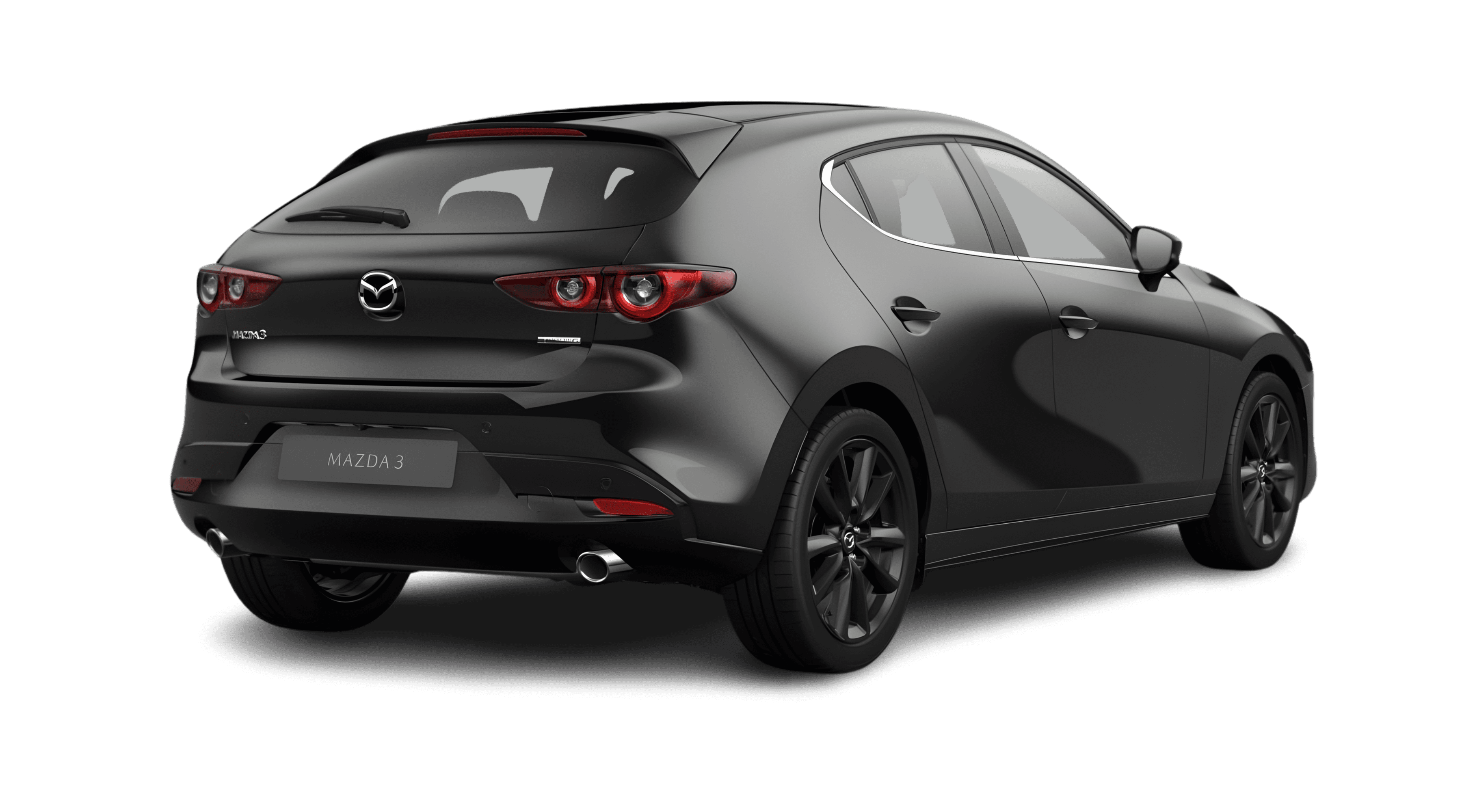 Schräge Heckansicht eines Mazda Mazda3, freigestellt