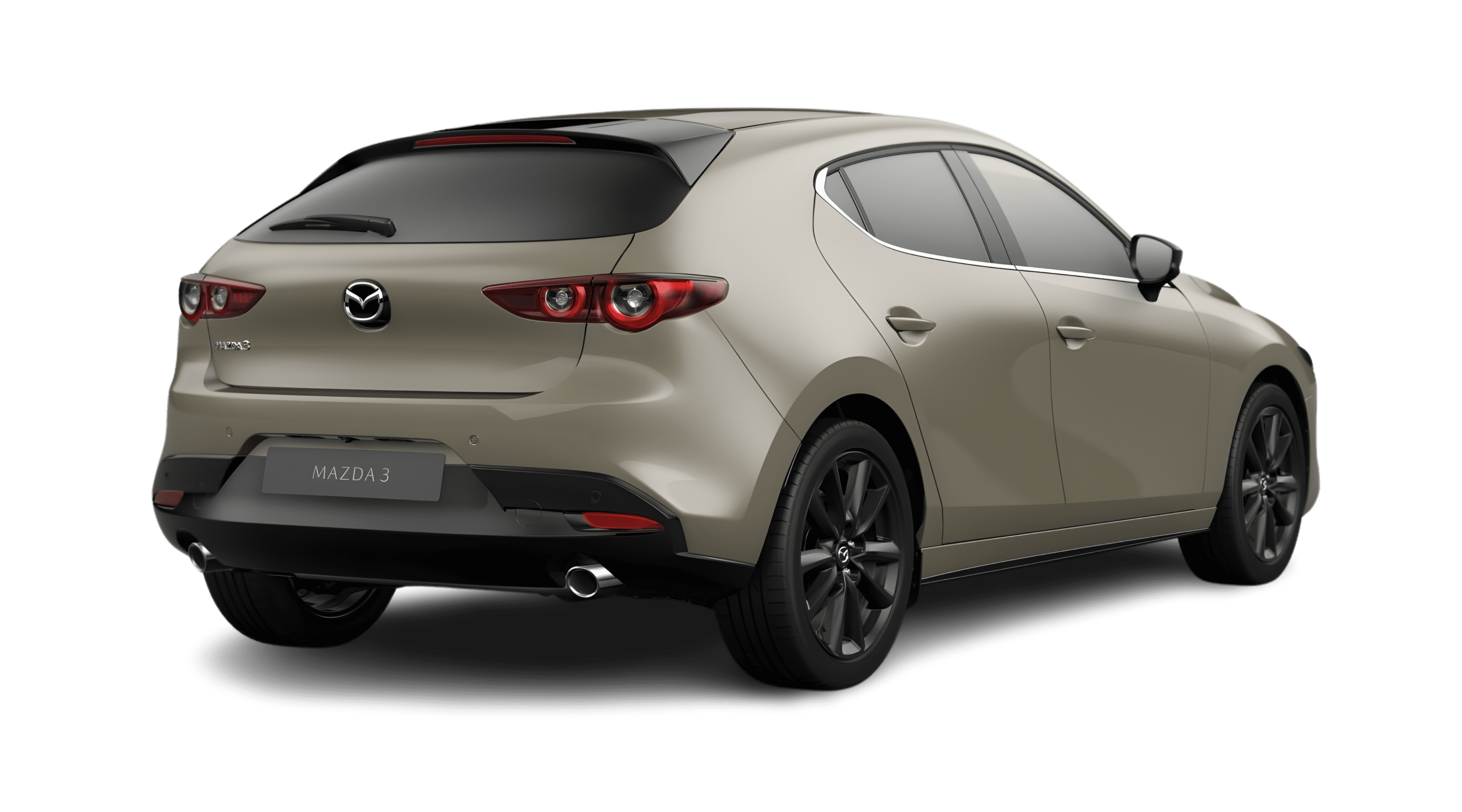 Schräge Heckansicht eines Mazda Mazda3, freigestellt