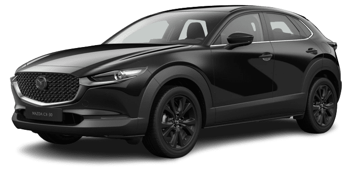 Schräge Frontansicht auf einen Mazda CX-30, freigestellt