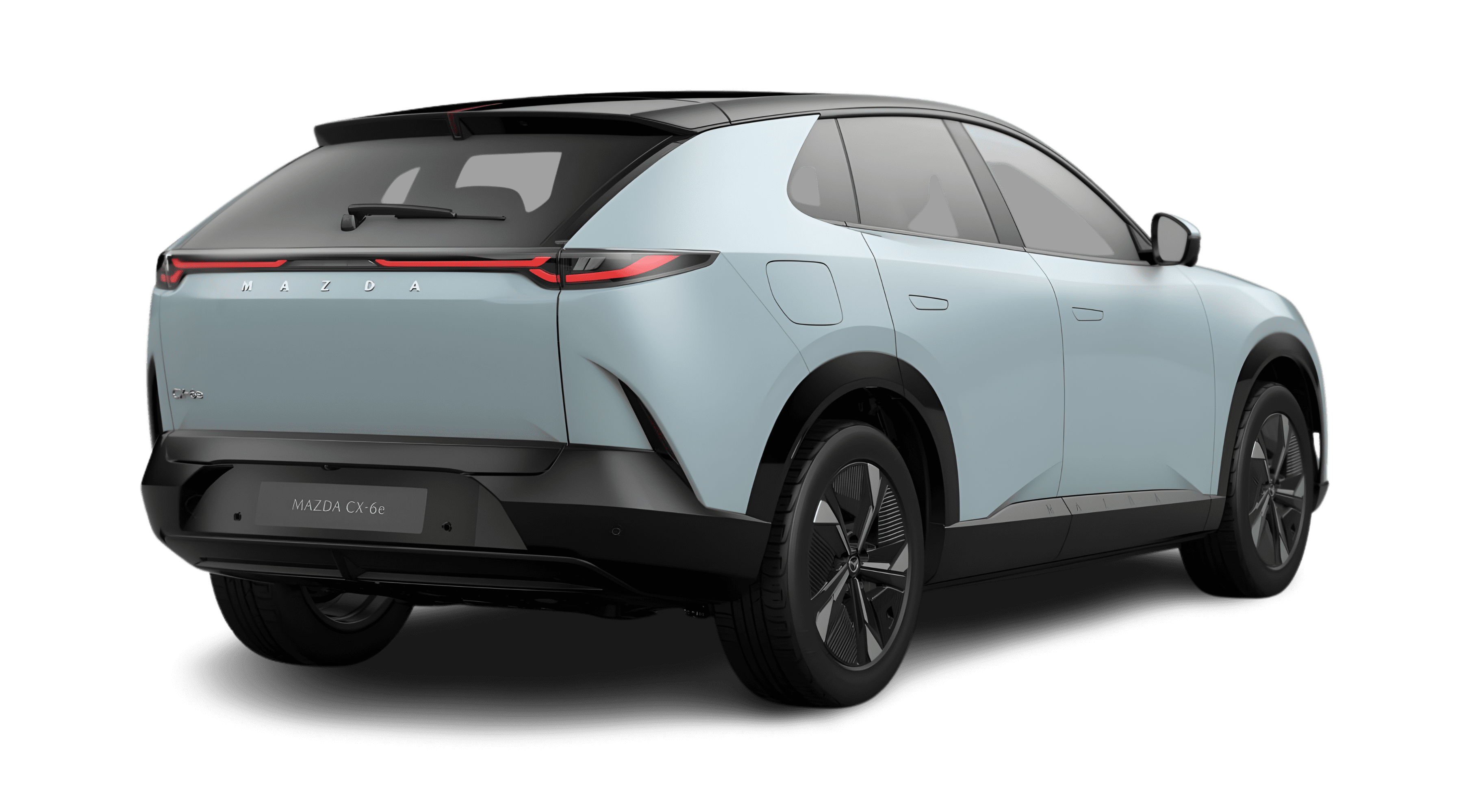 Schräge Heckansicht eines Mazda CX-6e, freigestellt