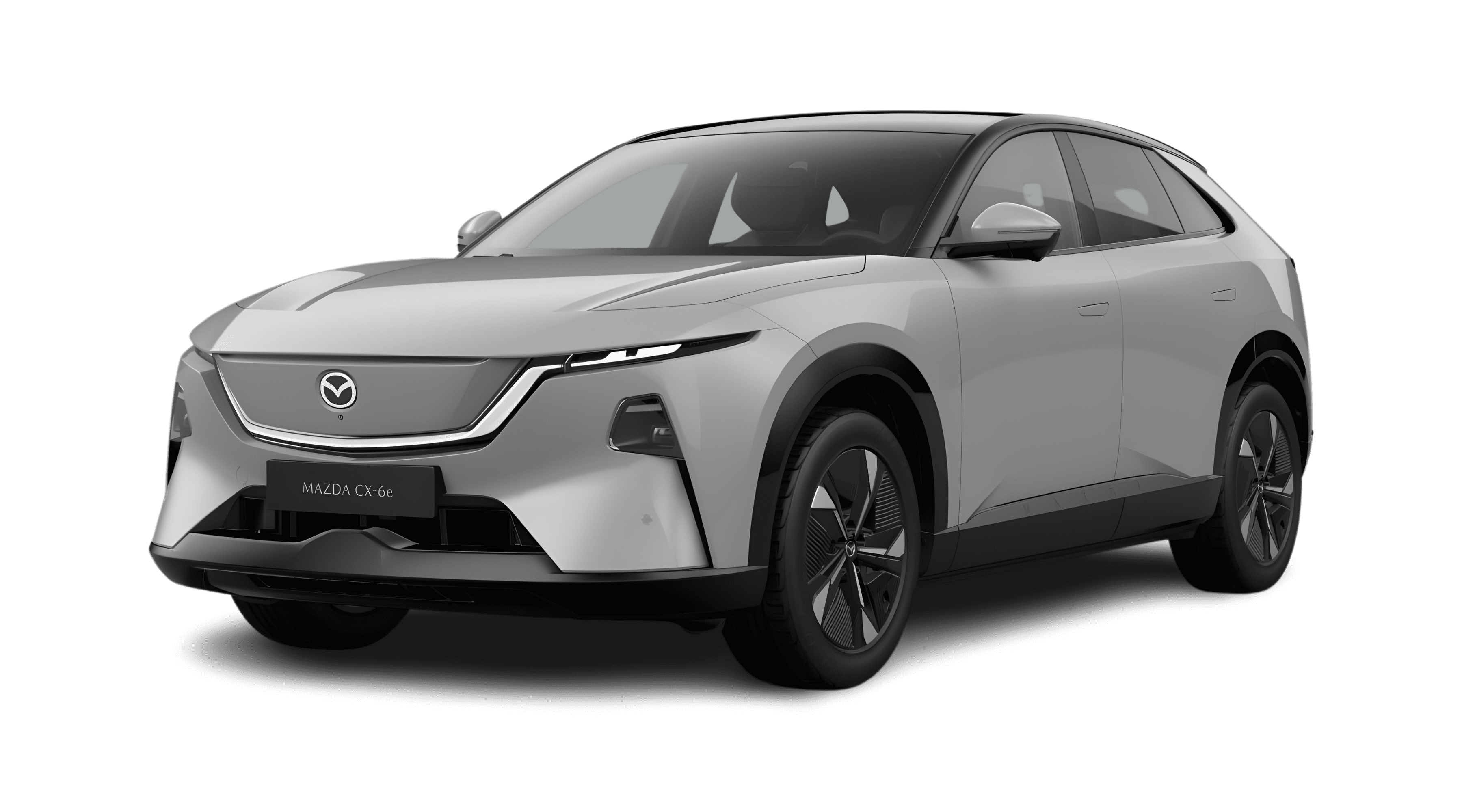 Schräge Frontansicht eines Mazda CX-6e, freigestellt