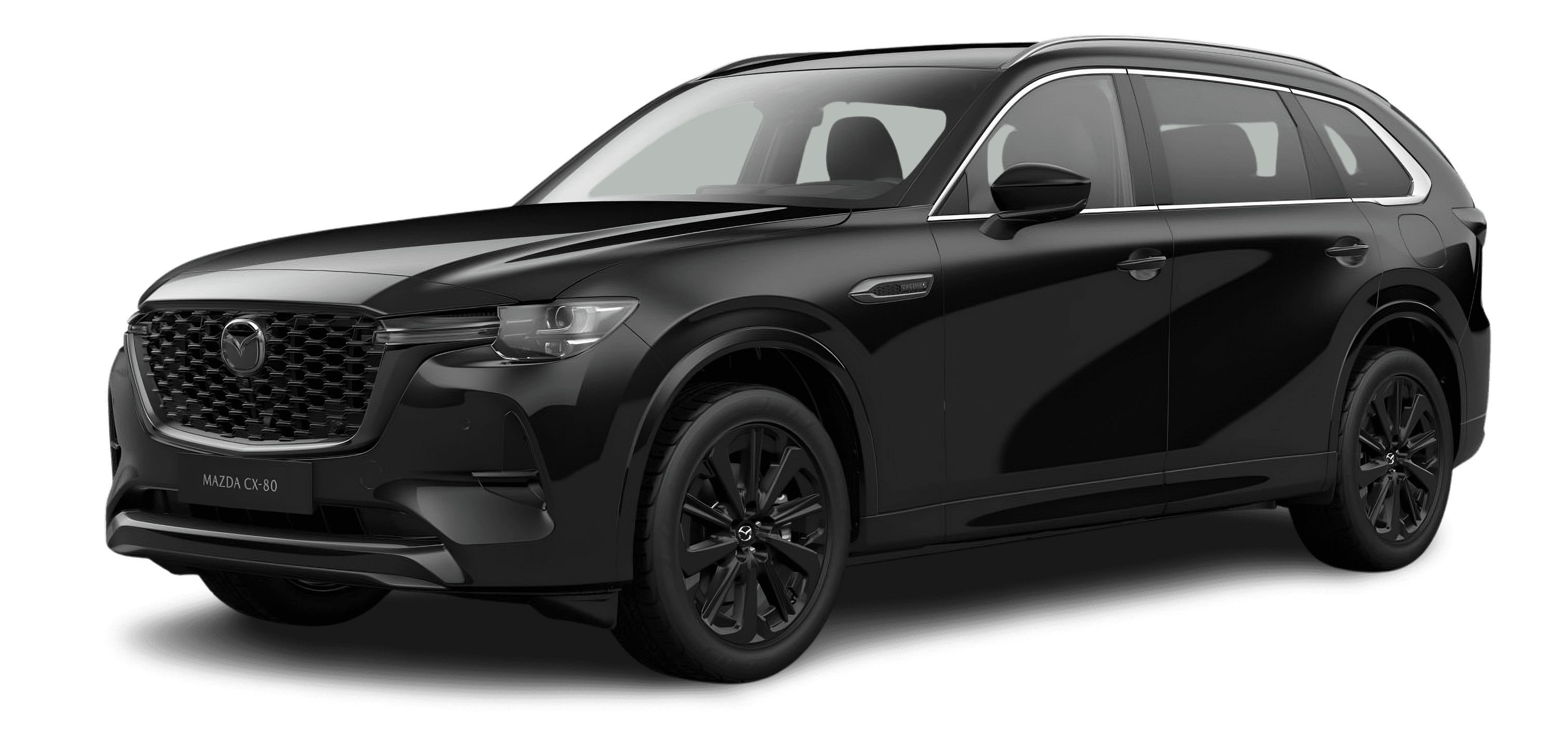 Schräge Frontansicht auf einen Mazda CX-80, freigestellt