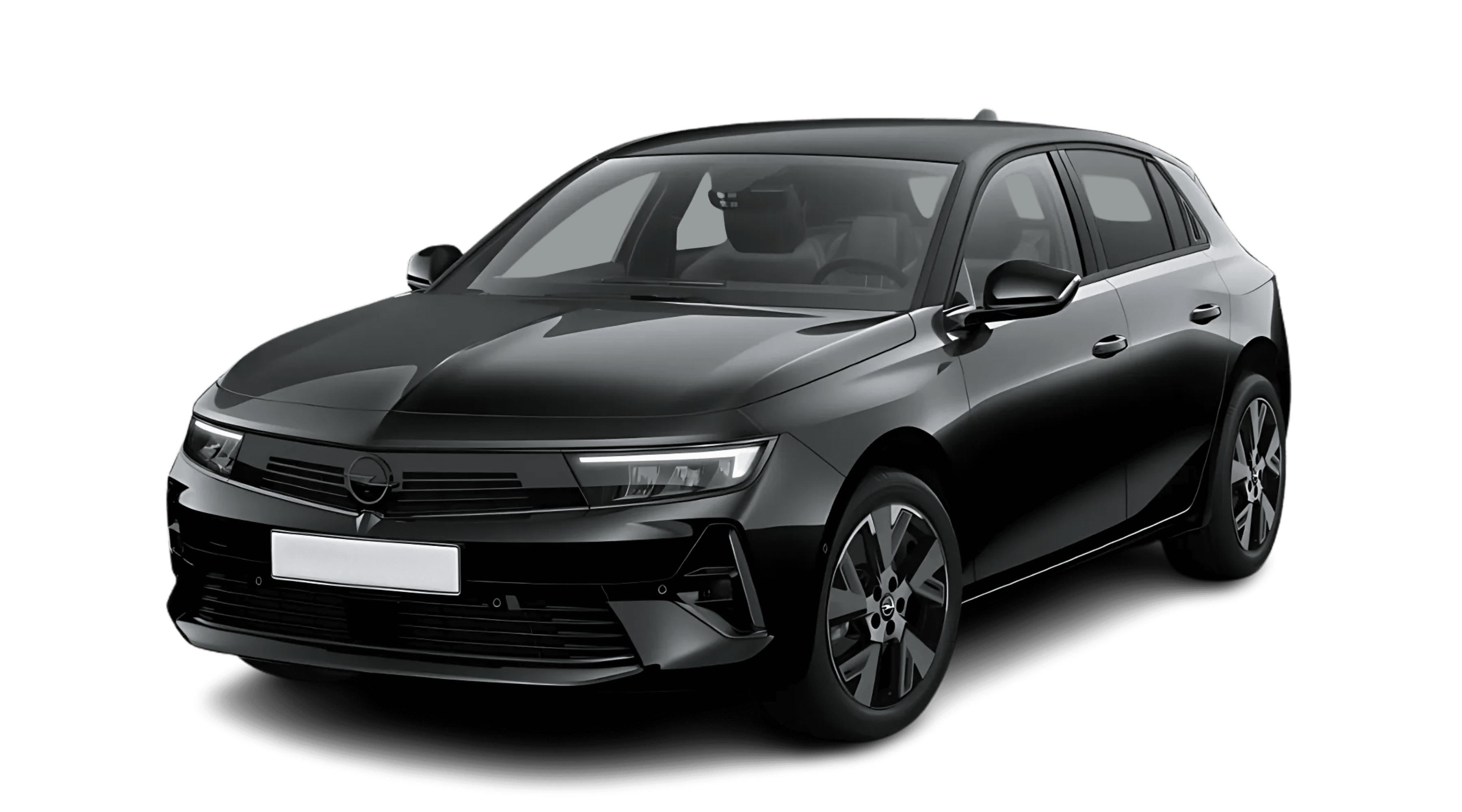 Schräge Frontansicht auf einen Opel Astra Electric, freigestellt