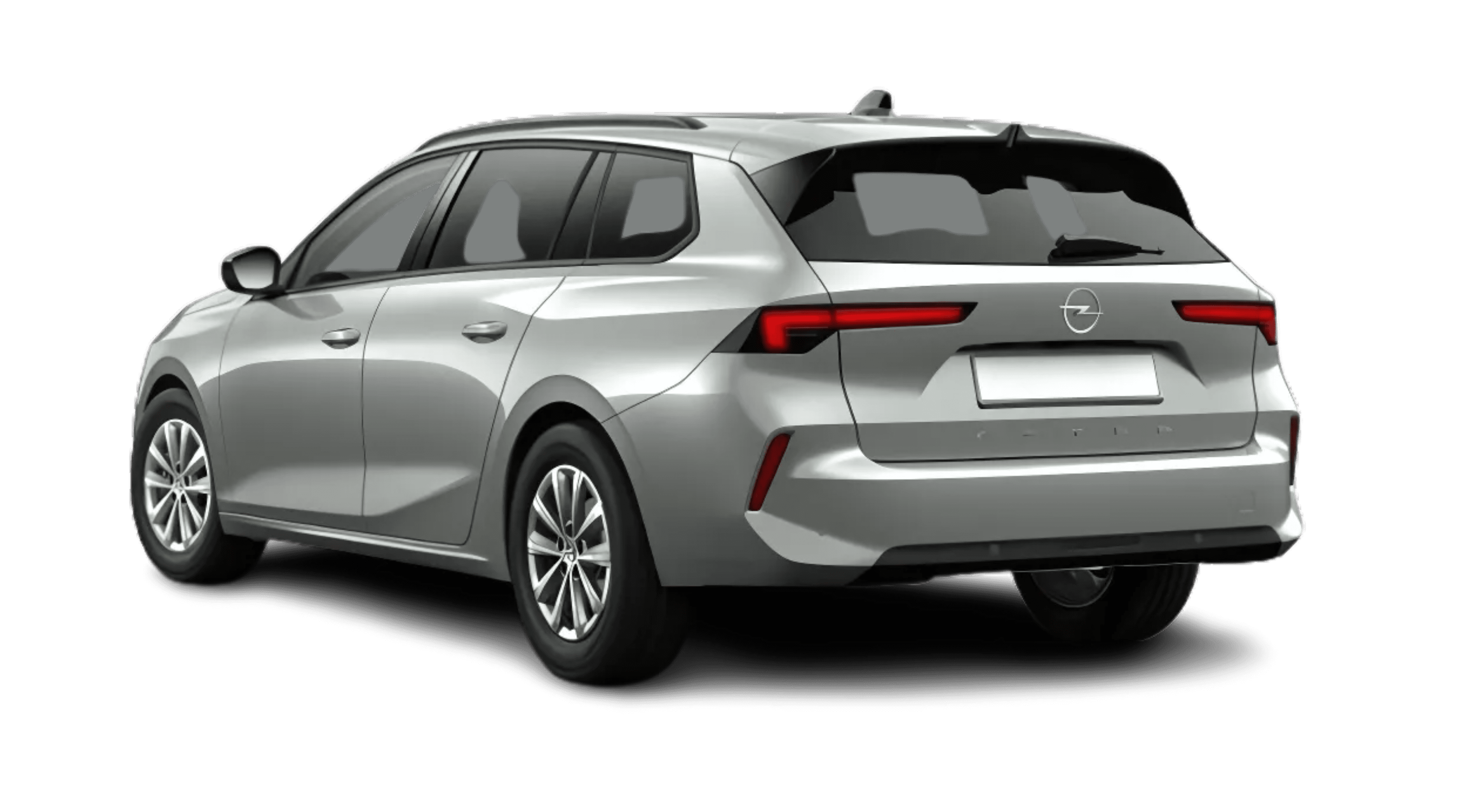 Schräge Heckansicht auf einen Opel Astra, freigestellt
