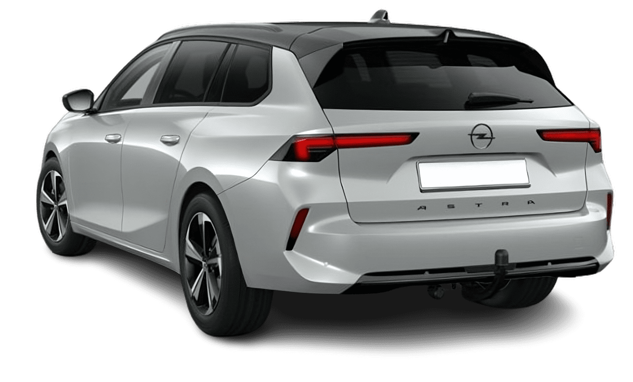 Schräge Heckansicht auf einen Opel Astra, freigestellt