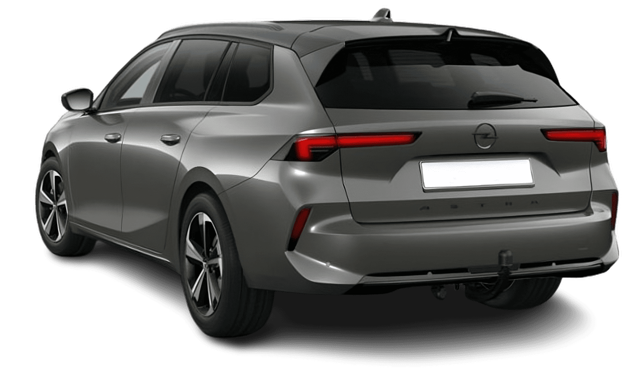 Schräge Heckansicht auf einen Opel Astra, freigestellt