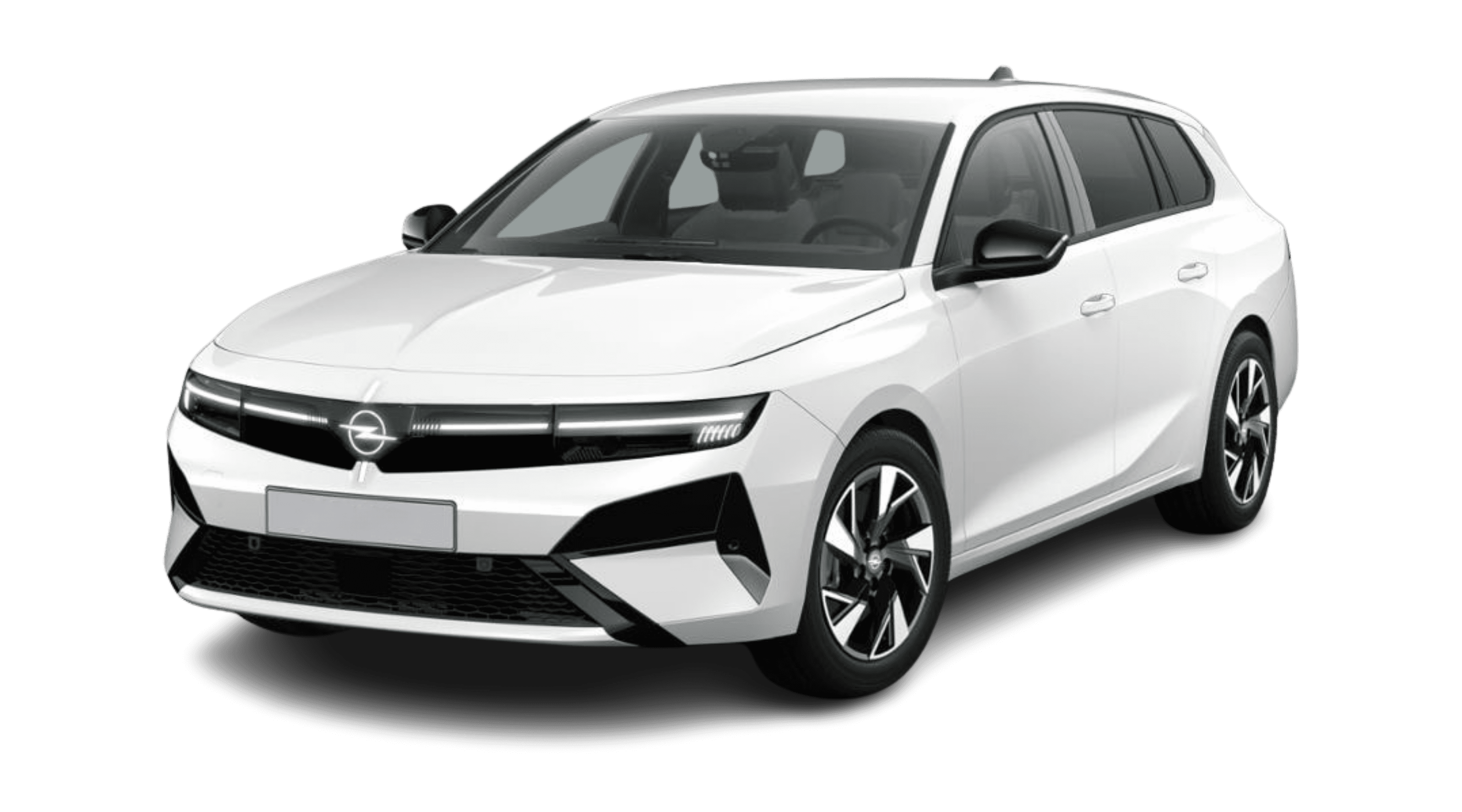 Schräge Frontansicht eines Opel Astra Electric, freigestellt