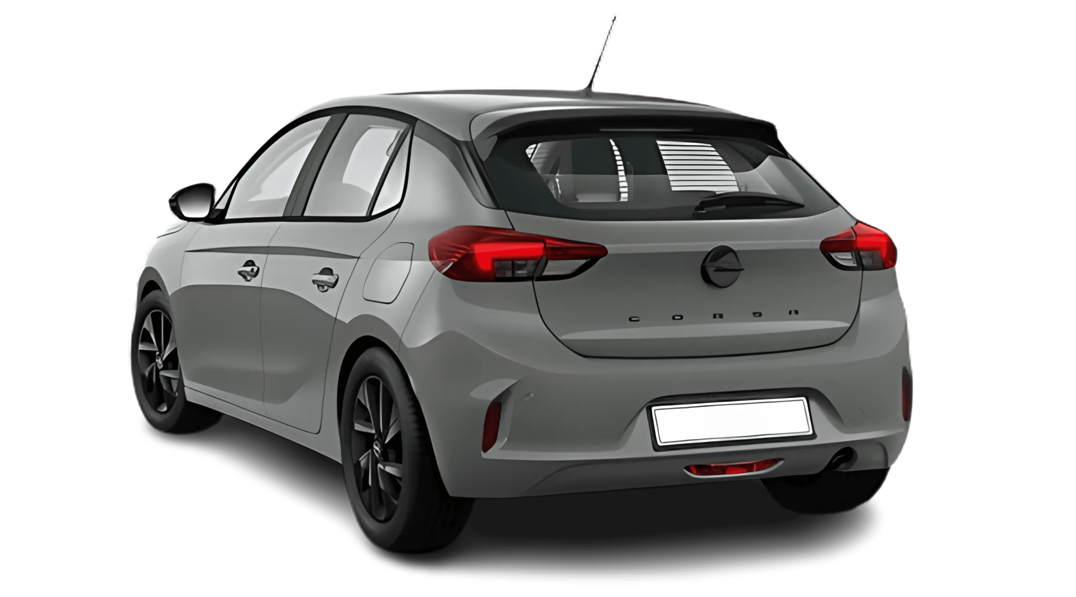 Schräge Heckansicht auf einen Opel Corsa, freigestellt