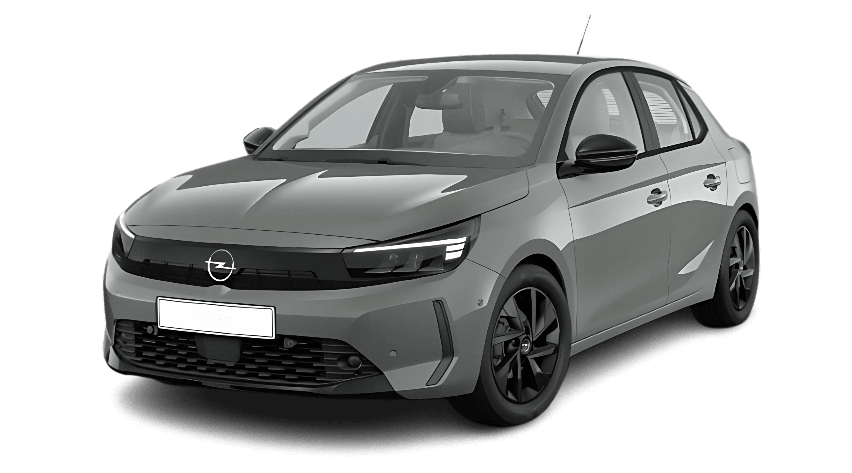 Schräge Frontansicht auf einen Opel Corsa, freigestellt