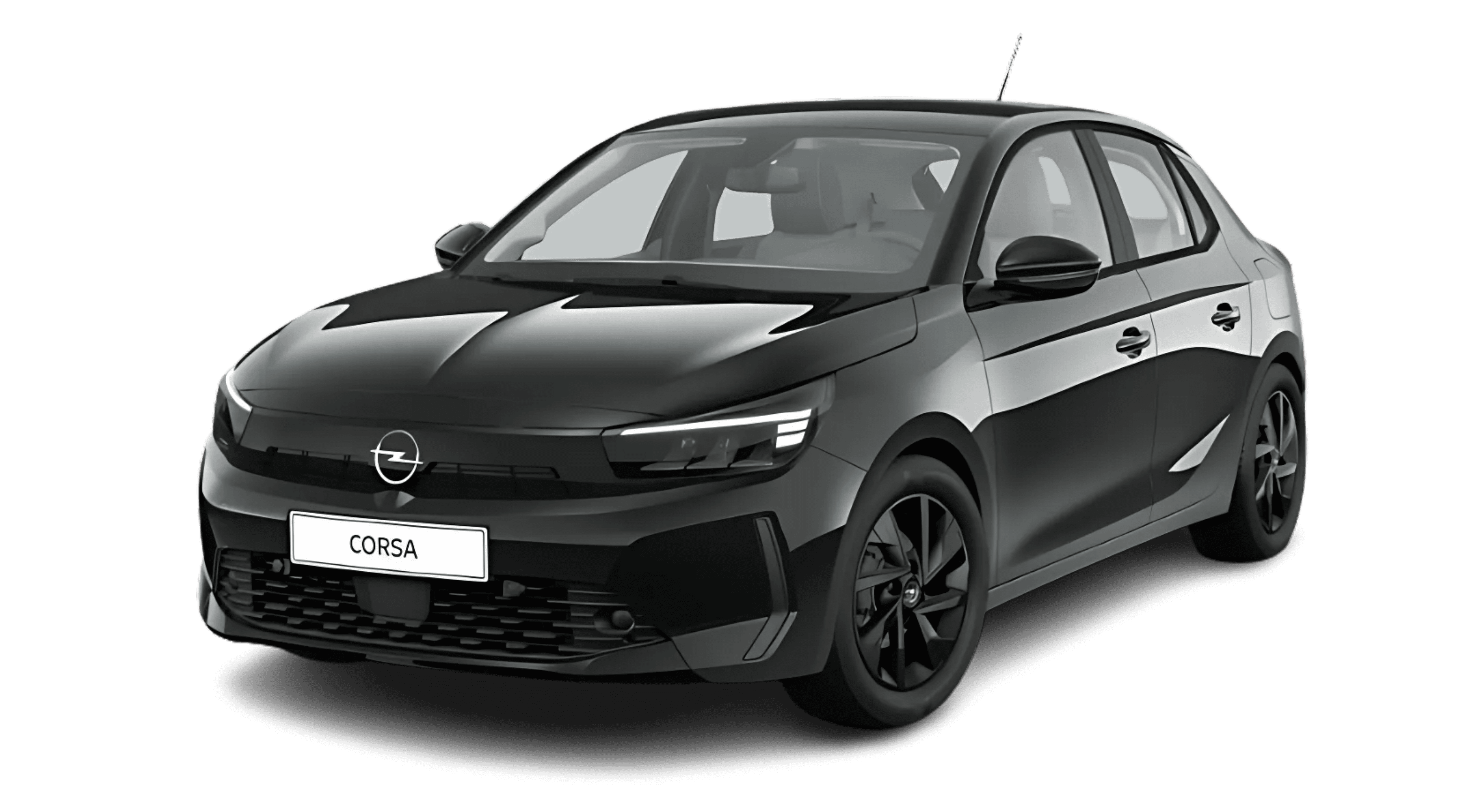Schräge Frontansicht auf einen Opel Corsa, freigestellt