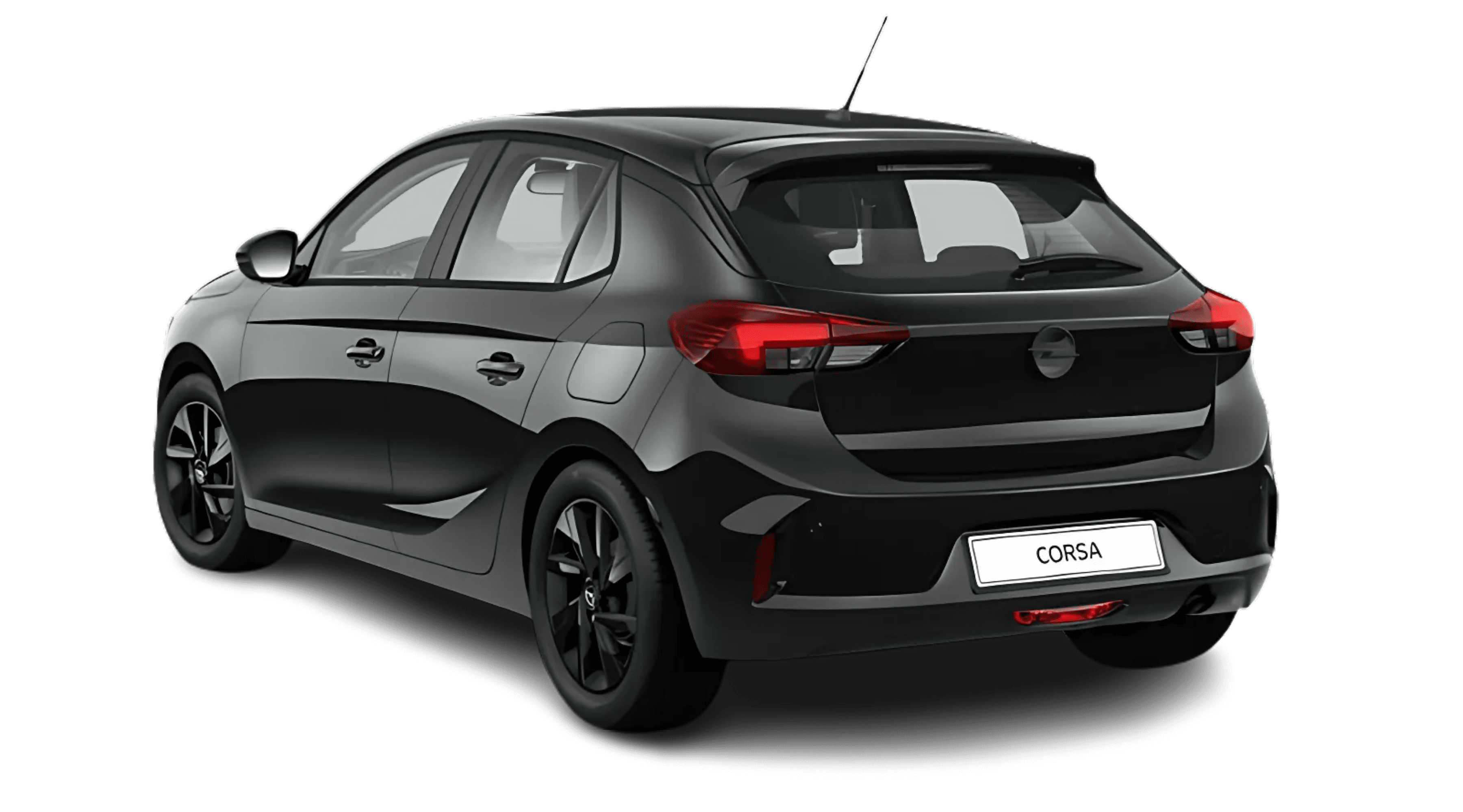 Schräge Heckansicht auf einen Opel Corsa, freigestellt