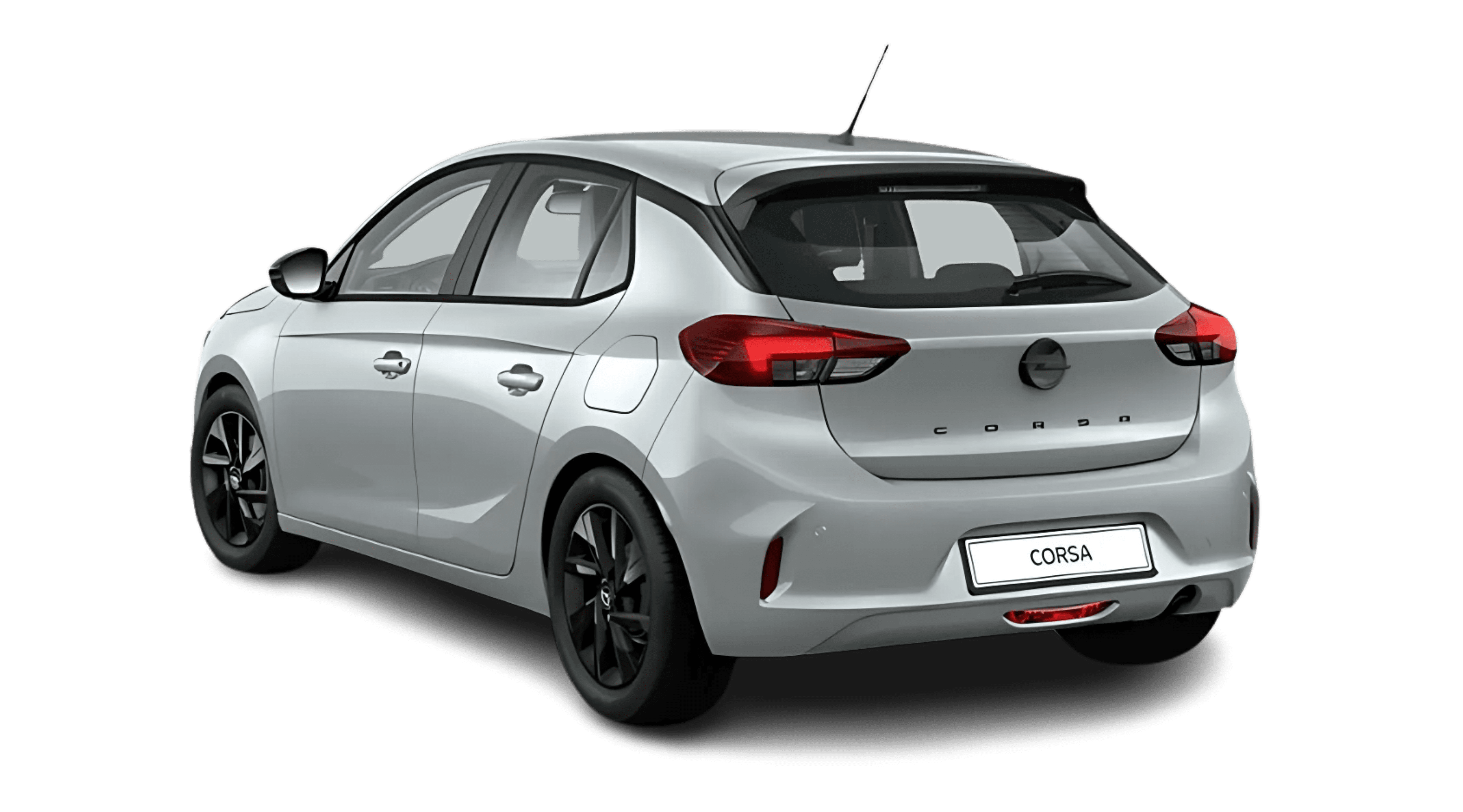 Schräge Heckansicht auf einen Opel Corsa, freigestellt