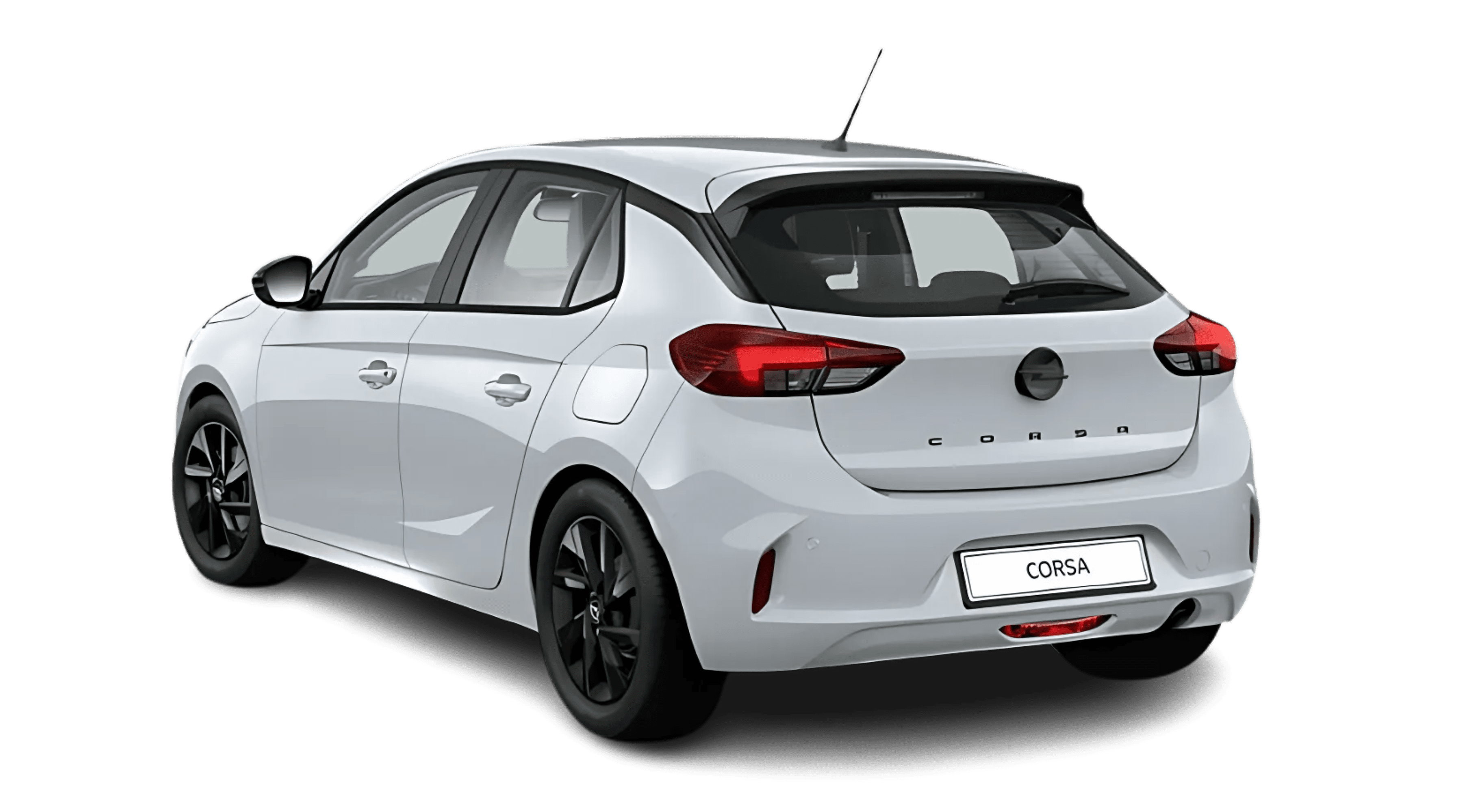 Schräge Heckansicht auf einen Opel Corsa, freigestellt