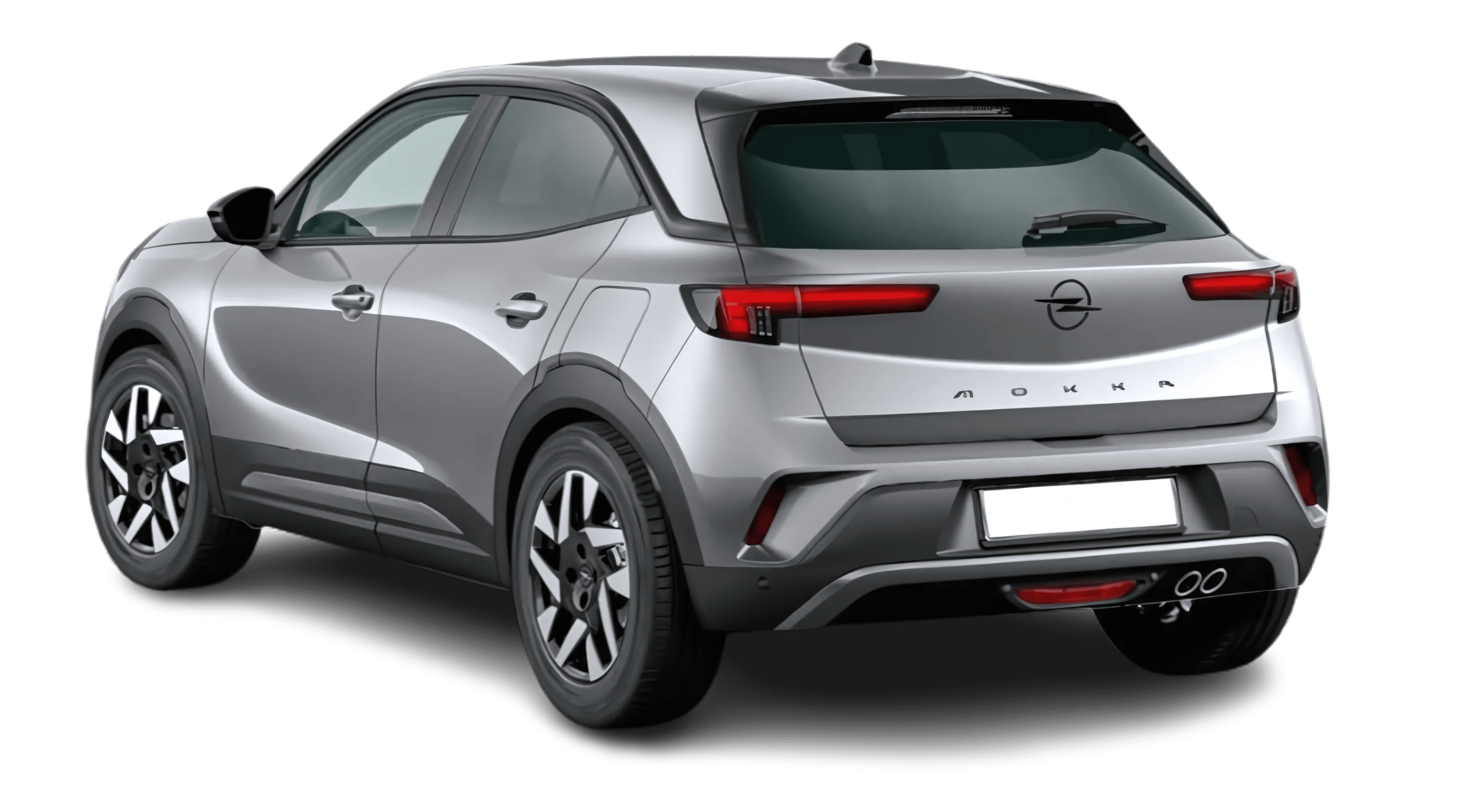 Schräge Heckansicht auf einen Opel Mokka, freigestellt