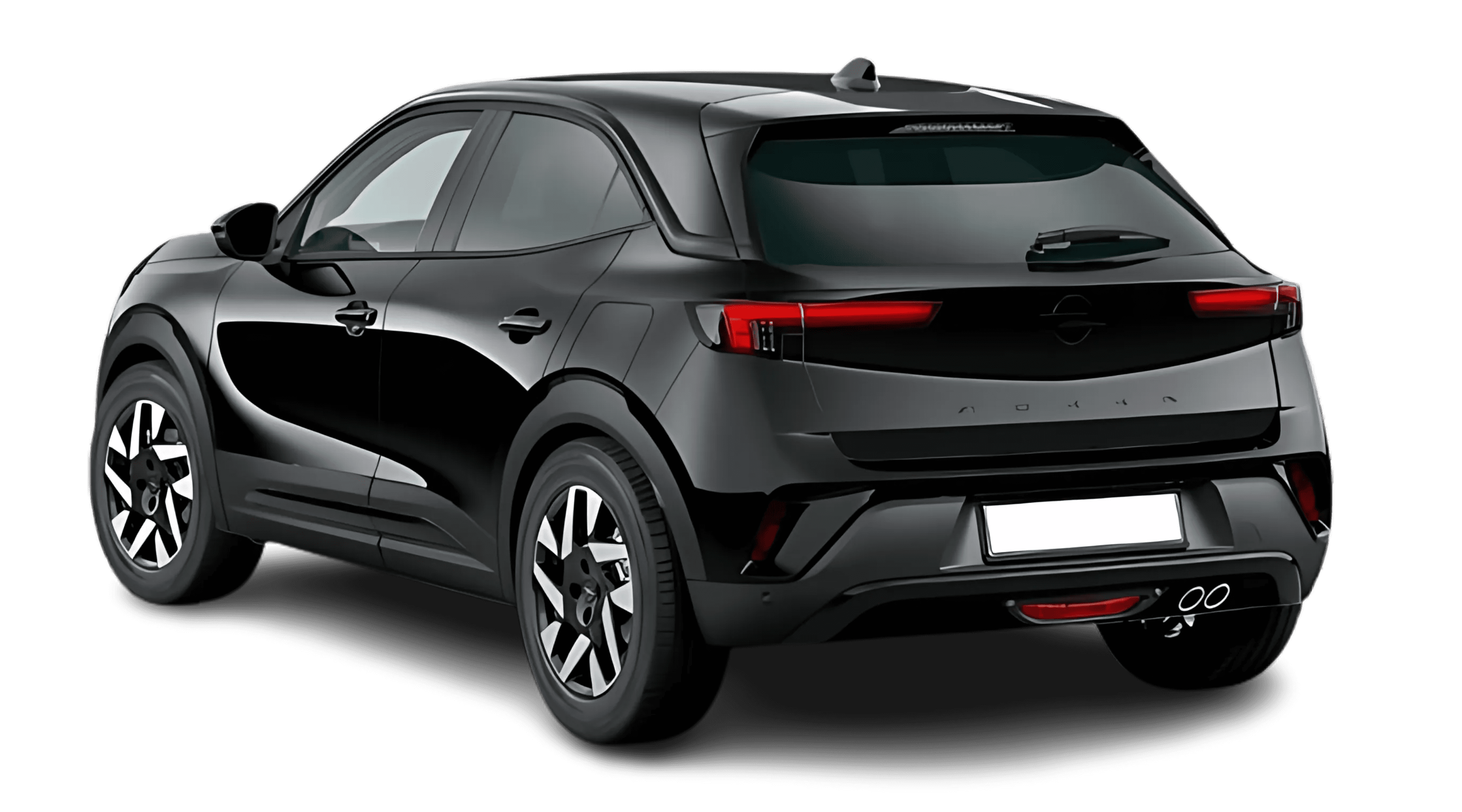 Schräge Heckansicht auf einen Opel Mokka, freigestellt