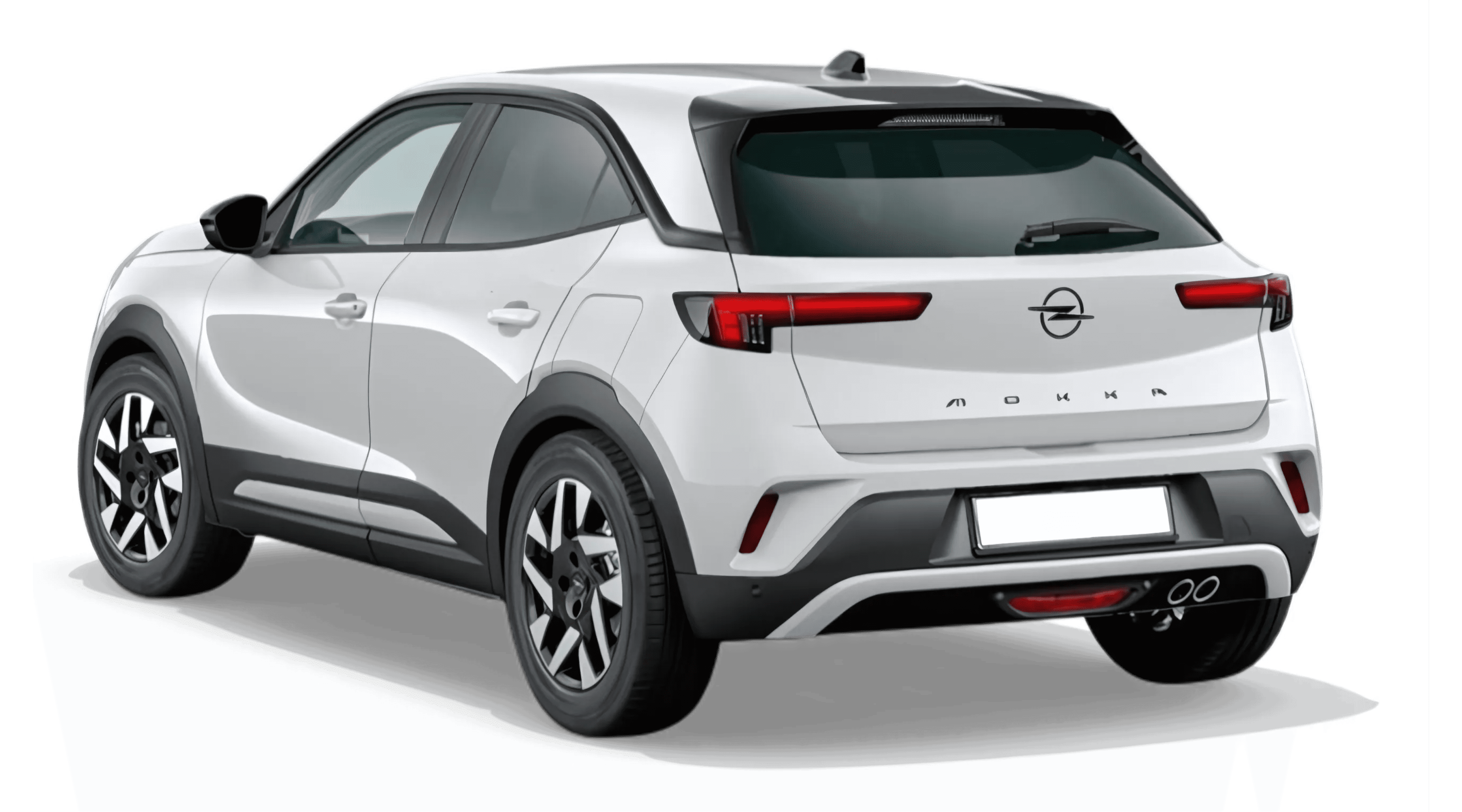 Schräge Heckansicht auf einen Opel Mokka, freigestellt