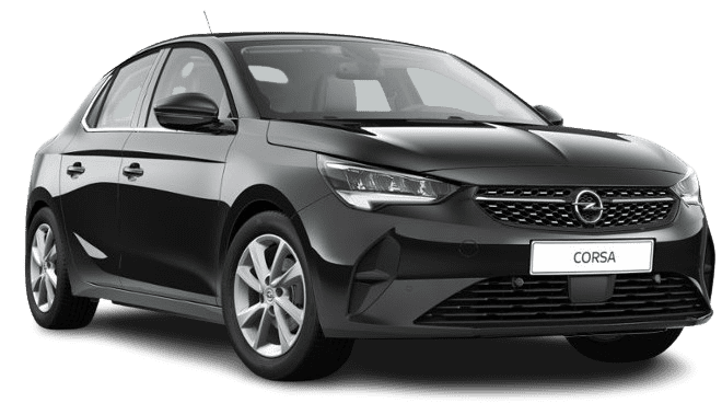 Schräge Frontansicht auf einen Opel Corsa, freigestellt