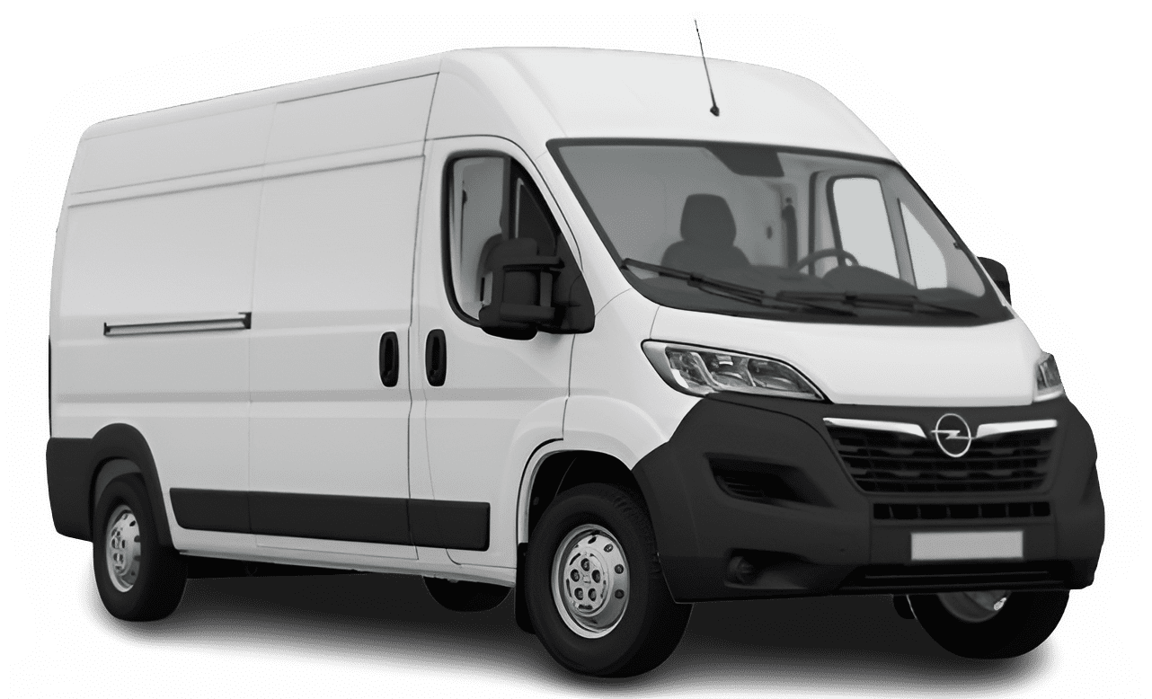 Schräge Frontansicht auf einen Opel Movano, freigestellt