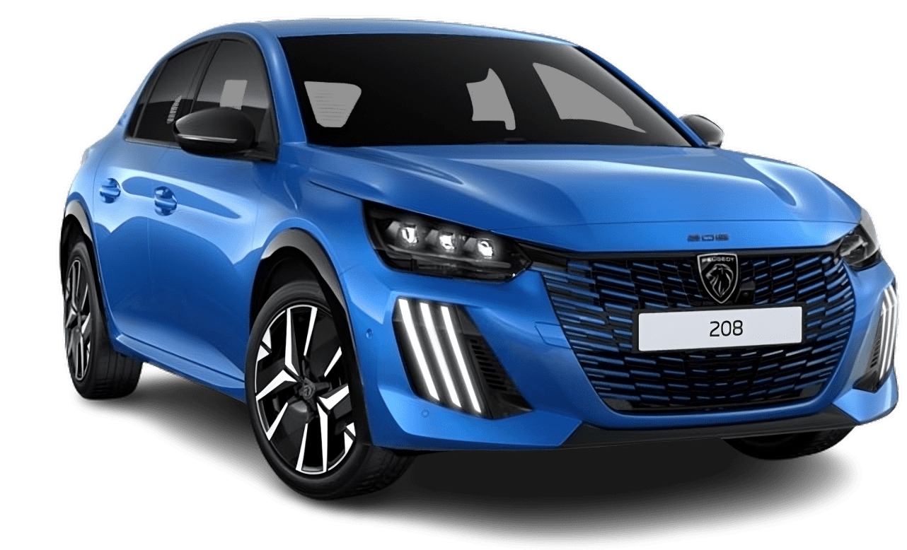 Schräge Frontansicht auf einen Peugeot 208, freigestellt