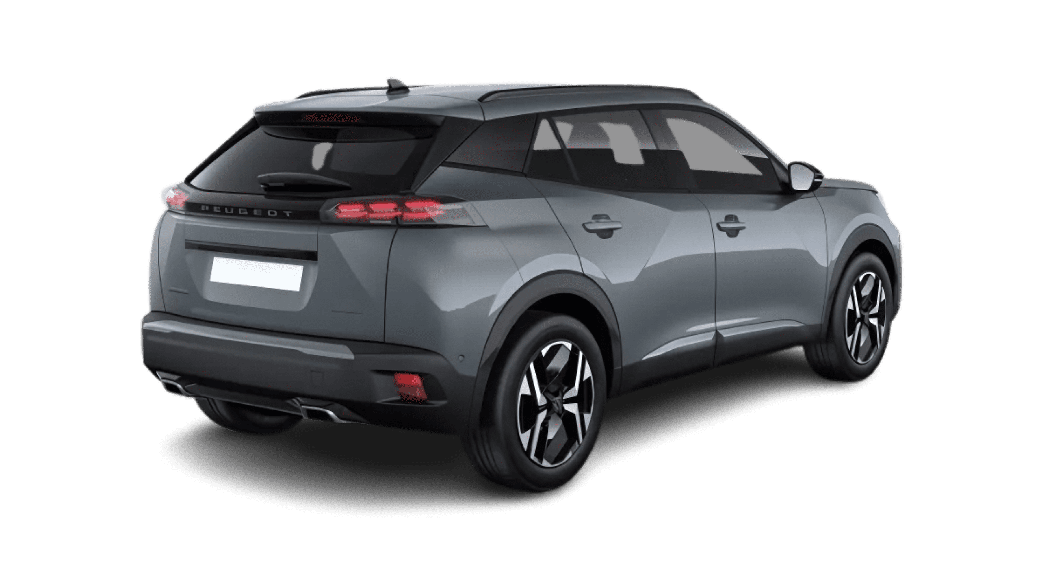 Schräge Heckansicht auf einen Peugeot 2008, freigestellt