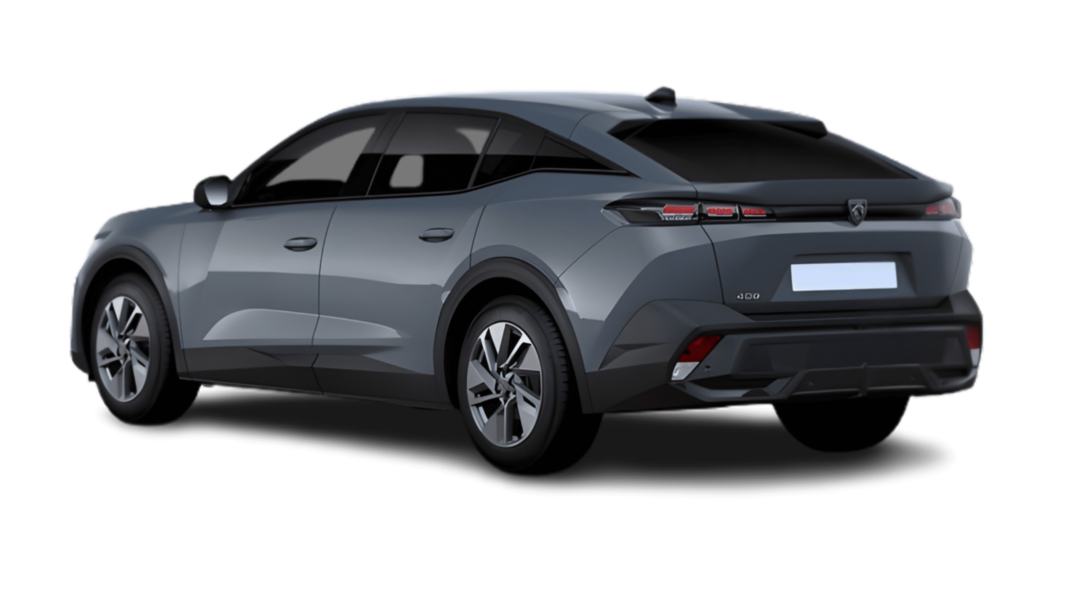 Schräge Heckansicht auf einen Peugeot 408, freigestellt