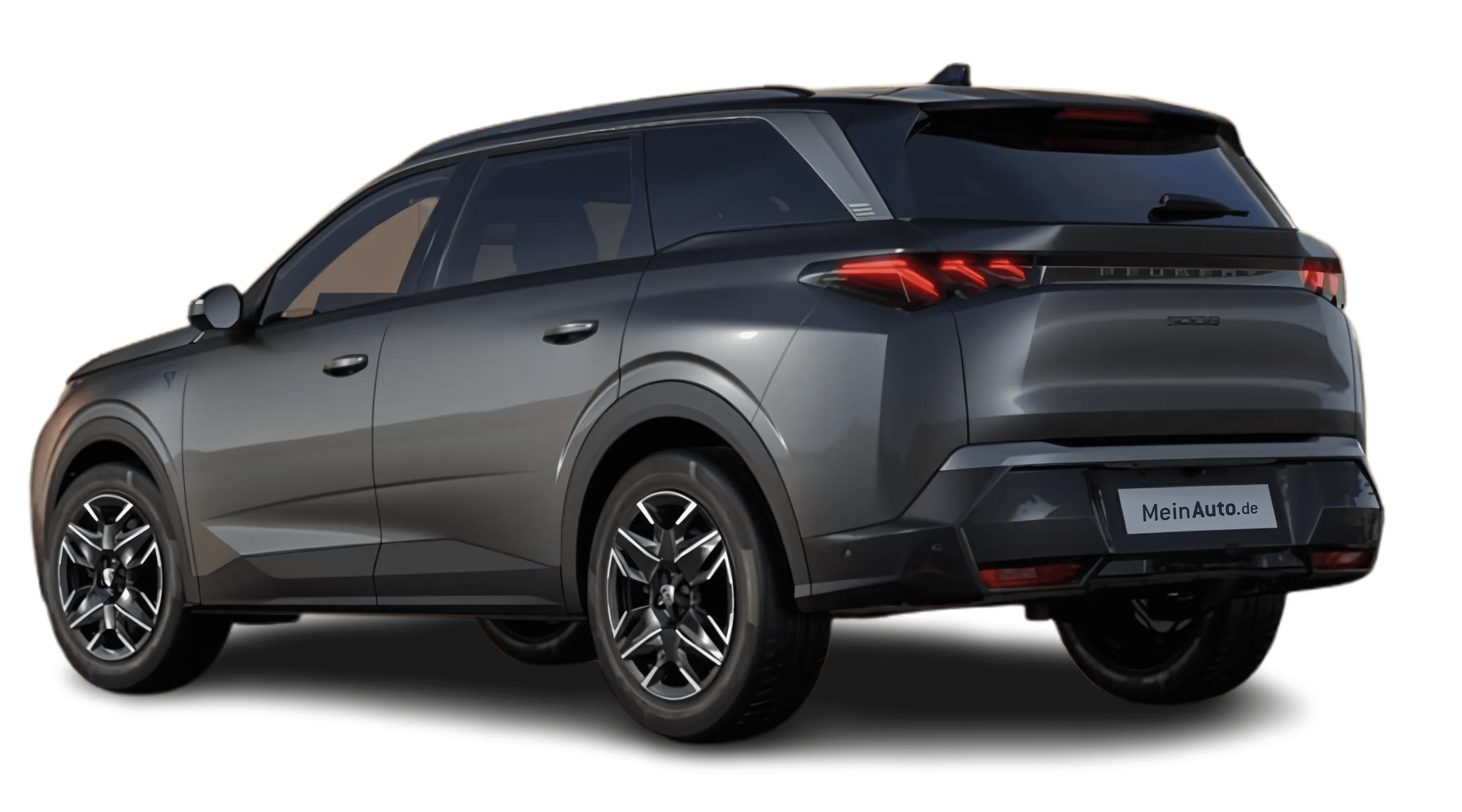 Schräge Heckansicht auf einen Peugeot 5008, freigestellt