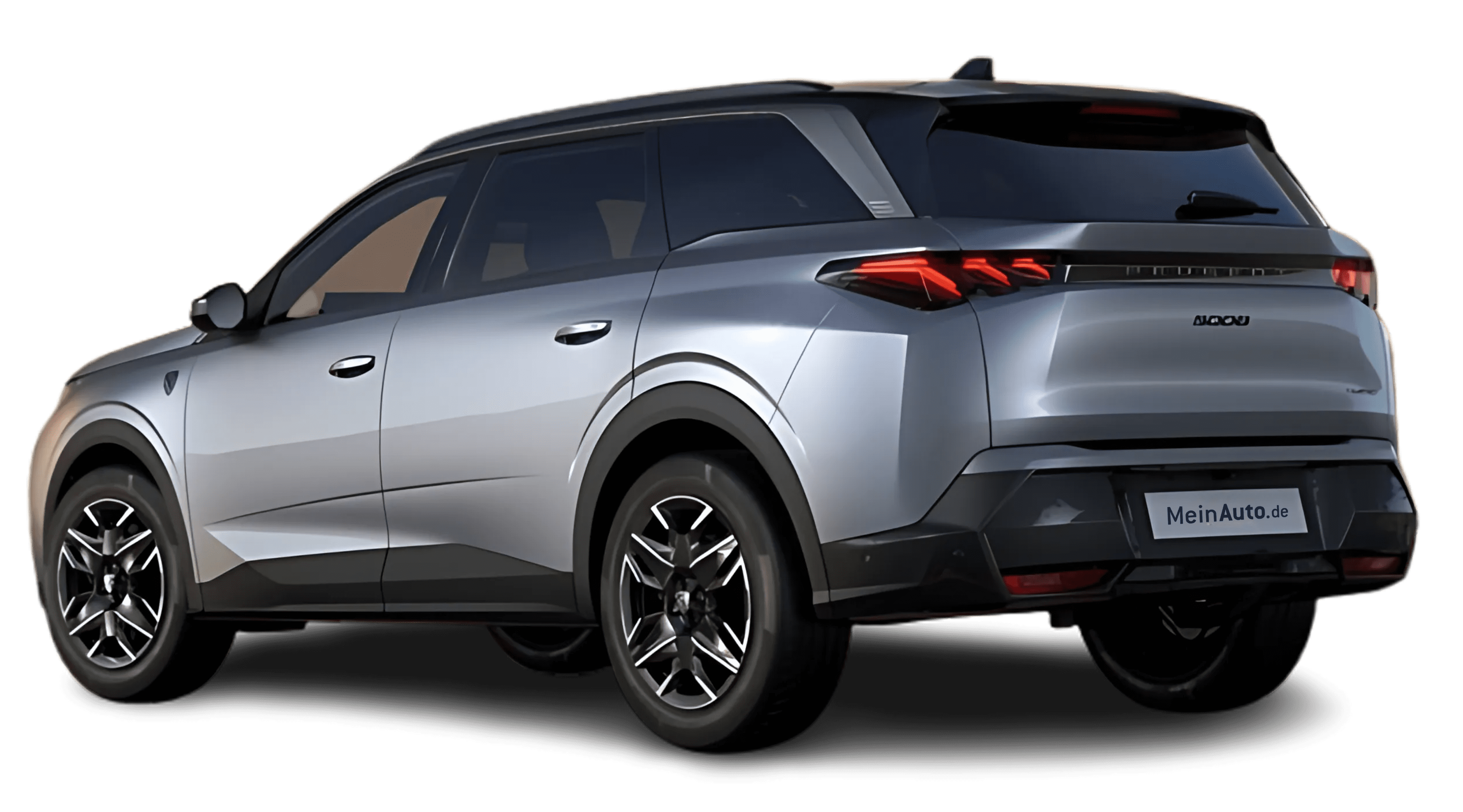 Schräge Heckansicht auf einen Peugeot 5008, freigestellt