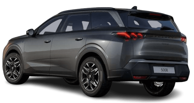 Schräge Heckansicht auf einen Peugeot 5008, freigestellt