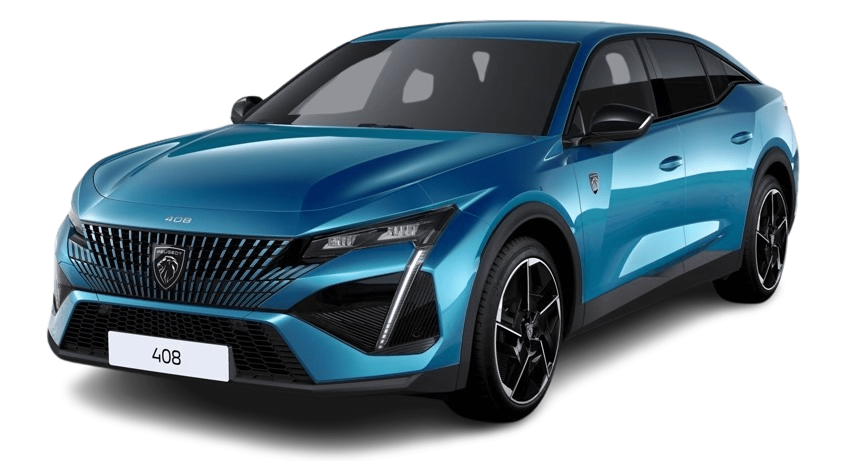 Schräge Frontansicht auf einen Peugeot 408, freigestellt