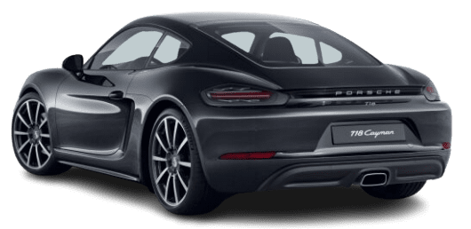 Schräge Heckansicht auf einen Porsche 718, freigestellt