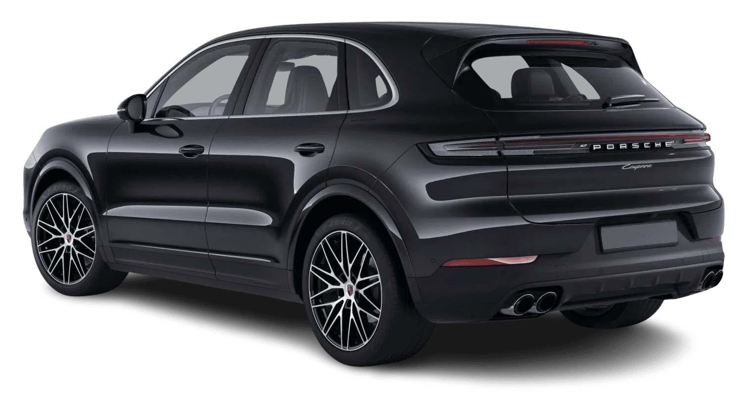 Schräge Heckansicht auf einen Porsche Cayenne, freigestellt