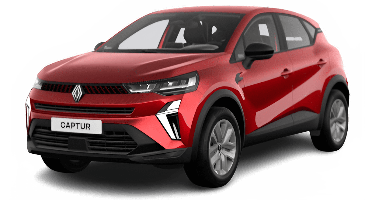 Schräge Frontansicht auf einen Renault Captur, freigestellt